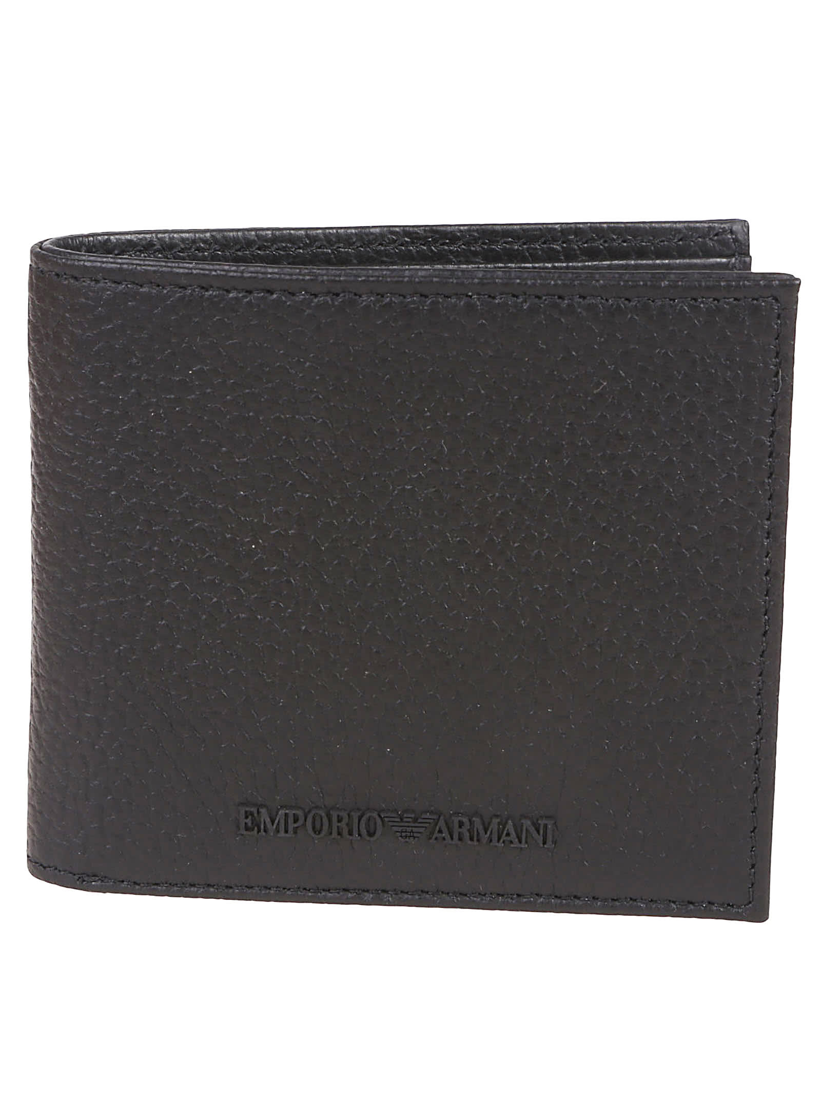 Emporio Armani Bi-fold Textured Finish Wallet In Black