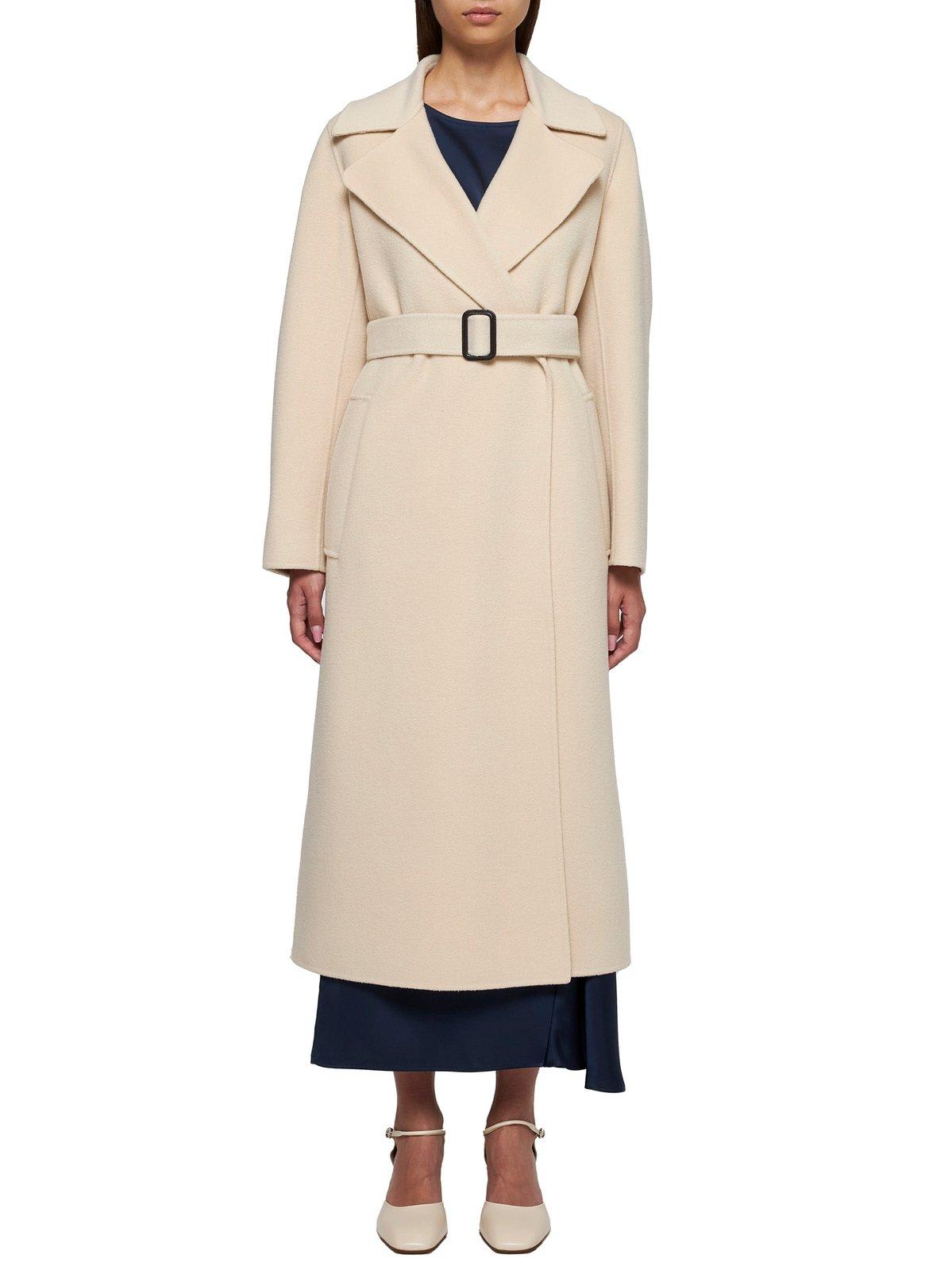 Weekend Max Mara Belted Long-sleeved Coat In Sabbia