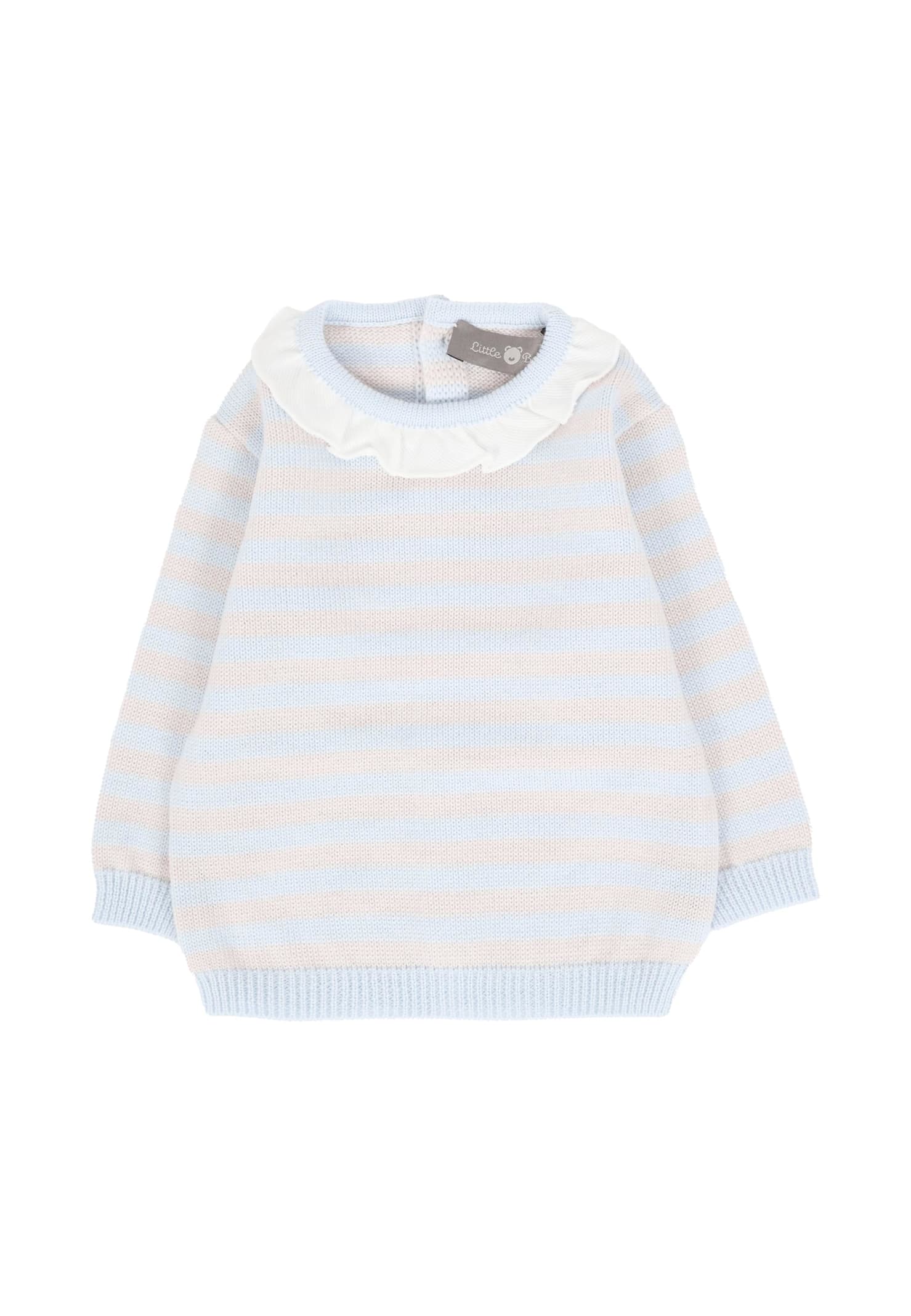 Little Bear Light Blue Sweater For Baby Girl In White