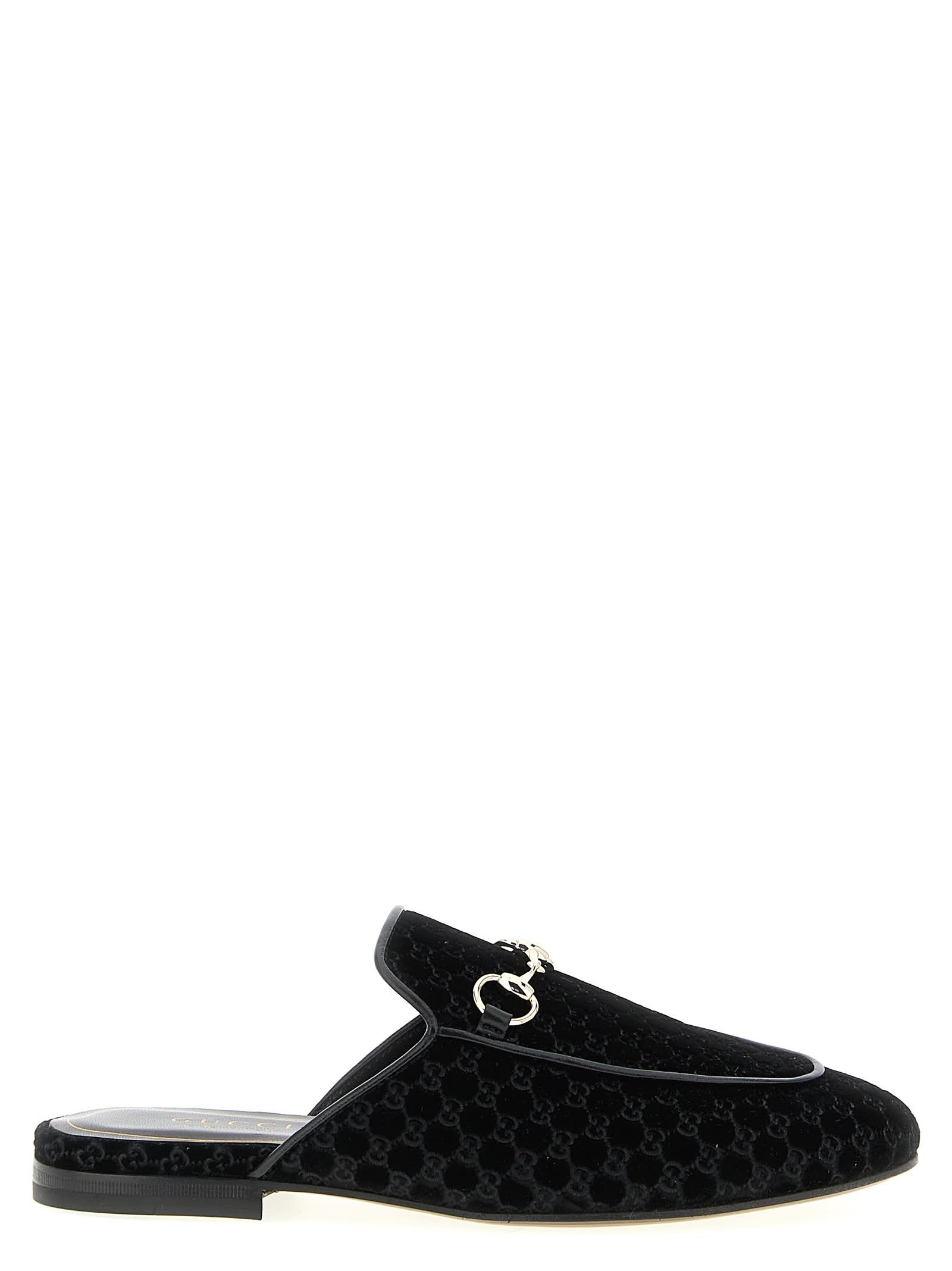 Gucci Women Princetown Gg Supreme Velvet Mule In Black