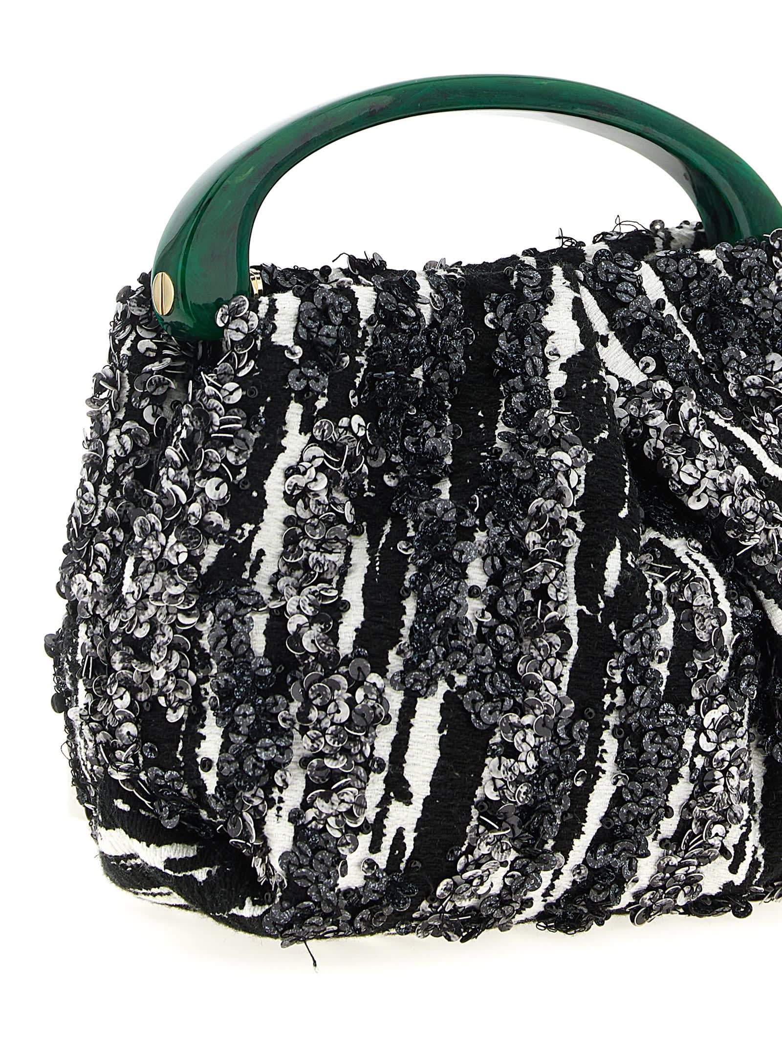 Dries Van Noten Small Pleated Jacquard With Resin Handle Bags In Black