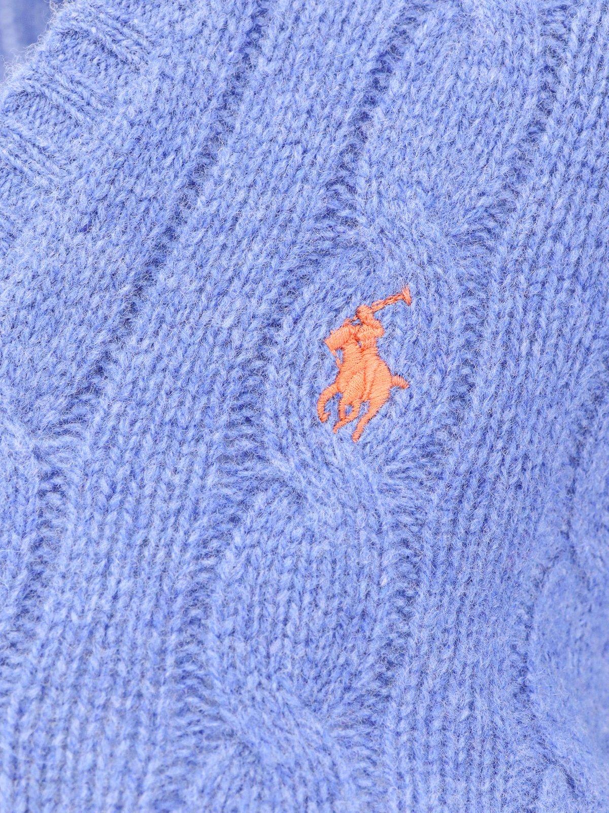 Shop Polo Ralph Lauren Cable Knit V Neck Jumper In Blue