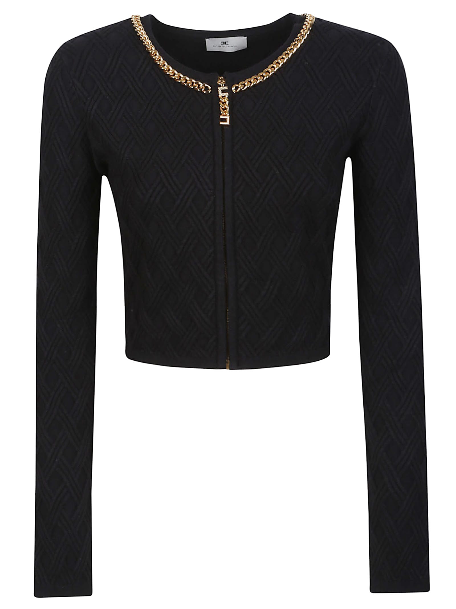 Elisabetta Franchi Jewel Zip Puller Cardigan Sweaters And Cardigans Black In Black