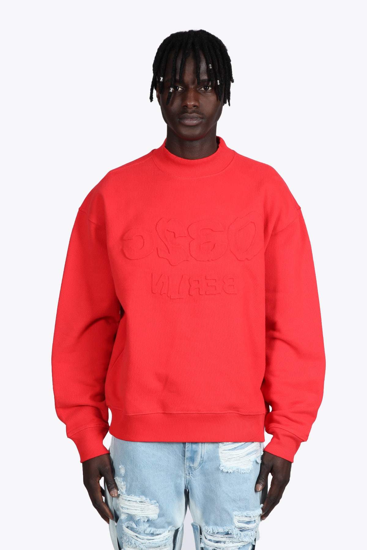 032c Mockneck Sweatshirt Red cotton mockneck sweatshirt