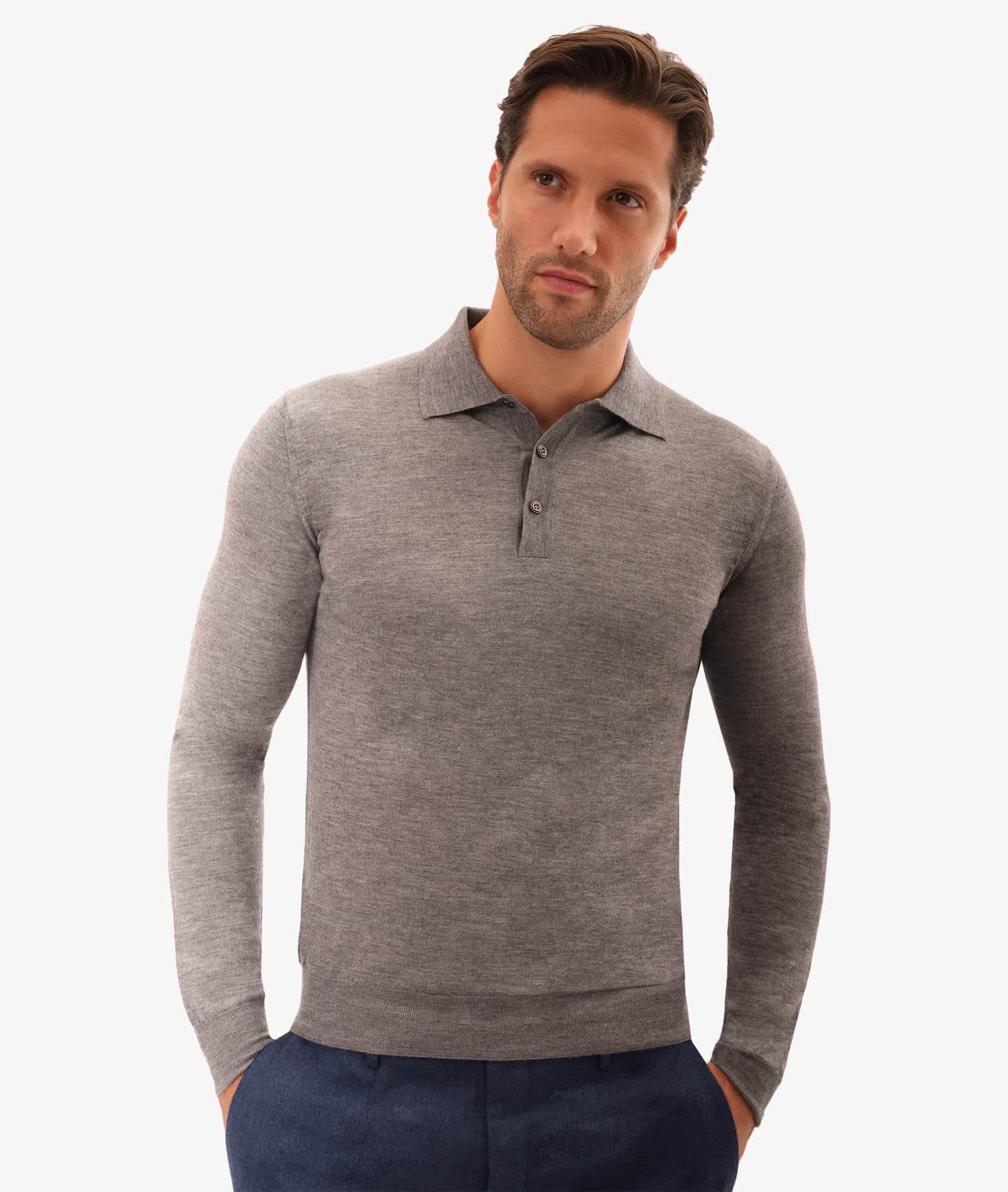 Shop Larusmiani Long Sleeve Polo Coppa Europa Sweater In Gray