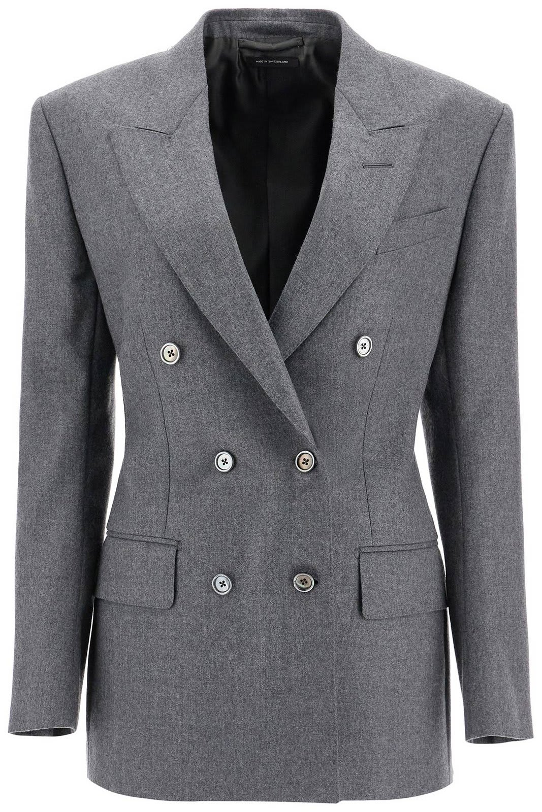 Shop Tom Ford Dart Detailed Double-breasted Blazer In Grey Melange