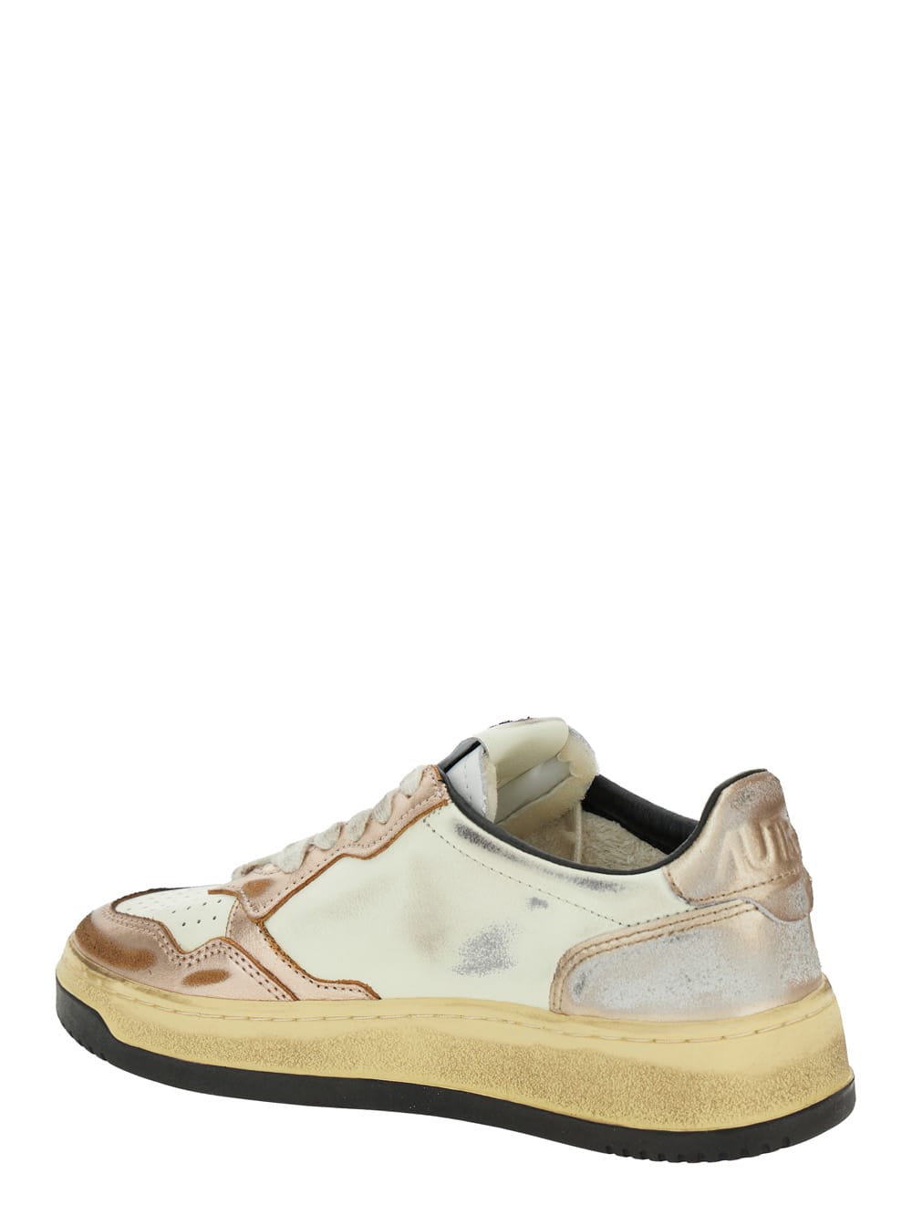 Autry 'super Vintage' White And Metallic Low Top Sneakers With Logo Detail In Metallic