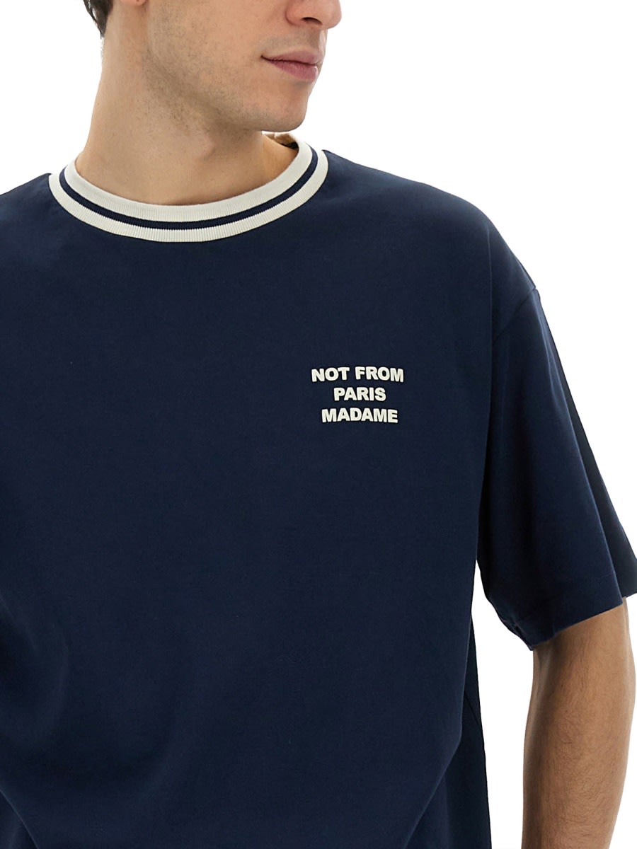 Shop Drôle De Monsieur Slogan T-shirt In Blue