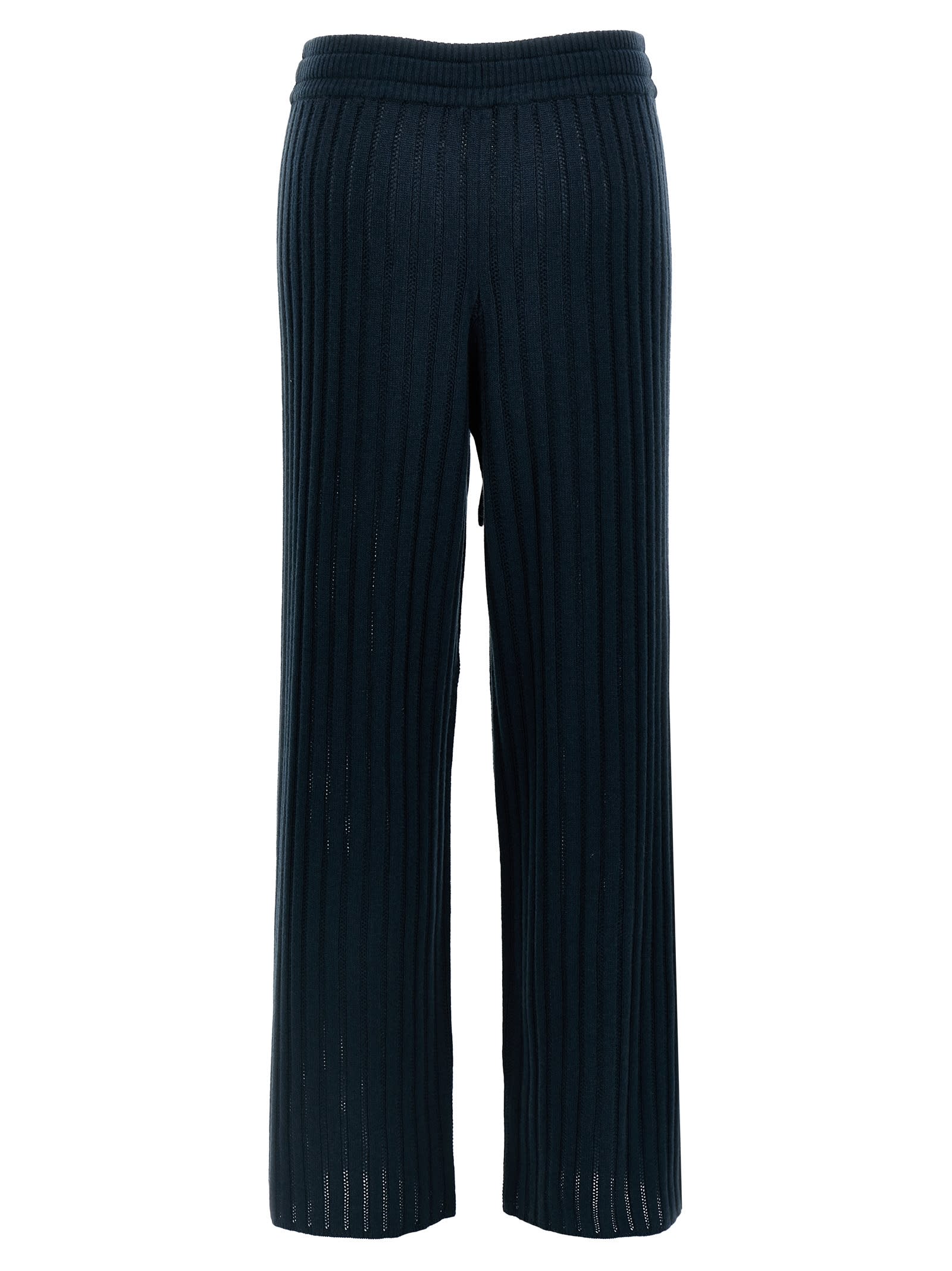 Eres Wide Leg Ribbed Elastic Waistband Trousers In Green