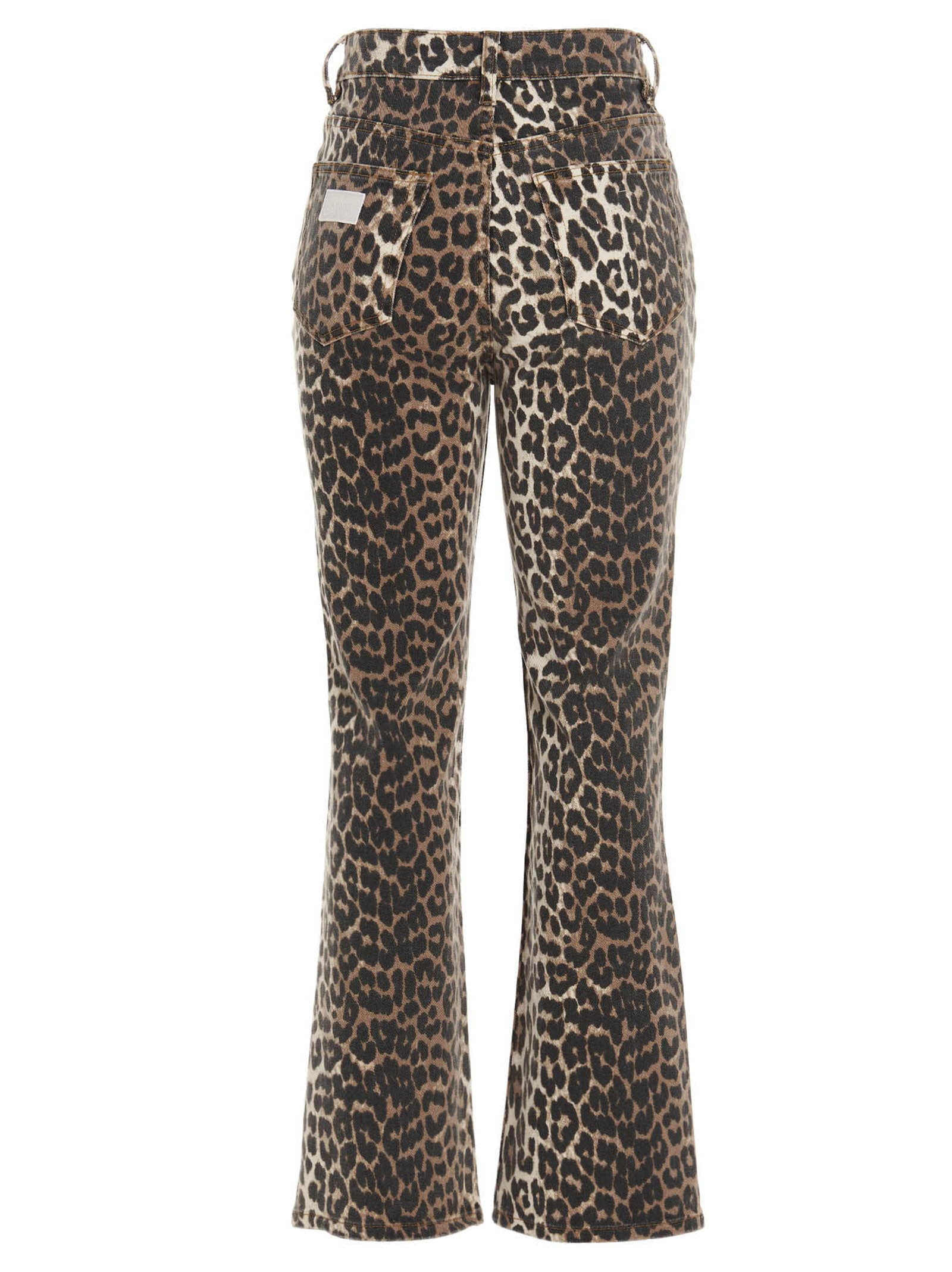 Ganni Printed Stretch Cotton Pant In Animal Print