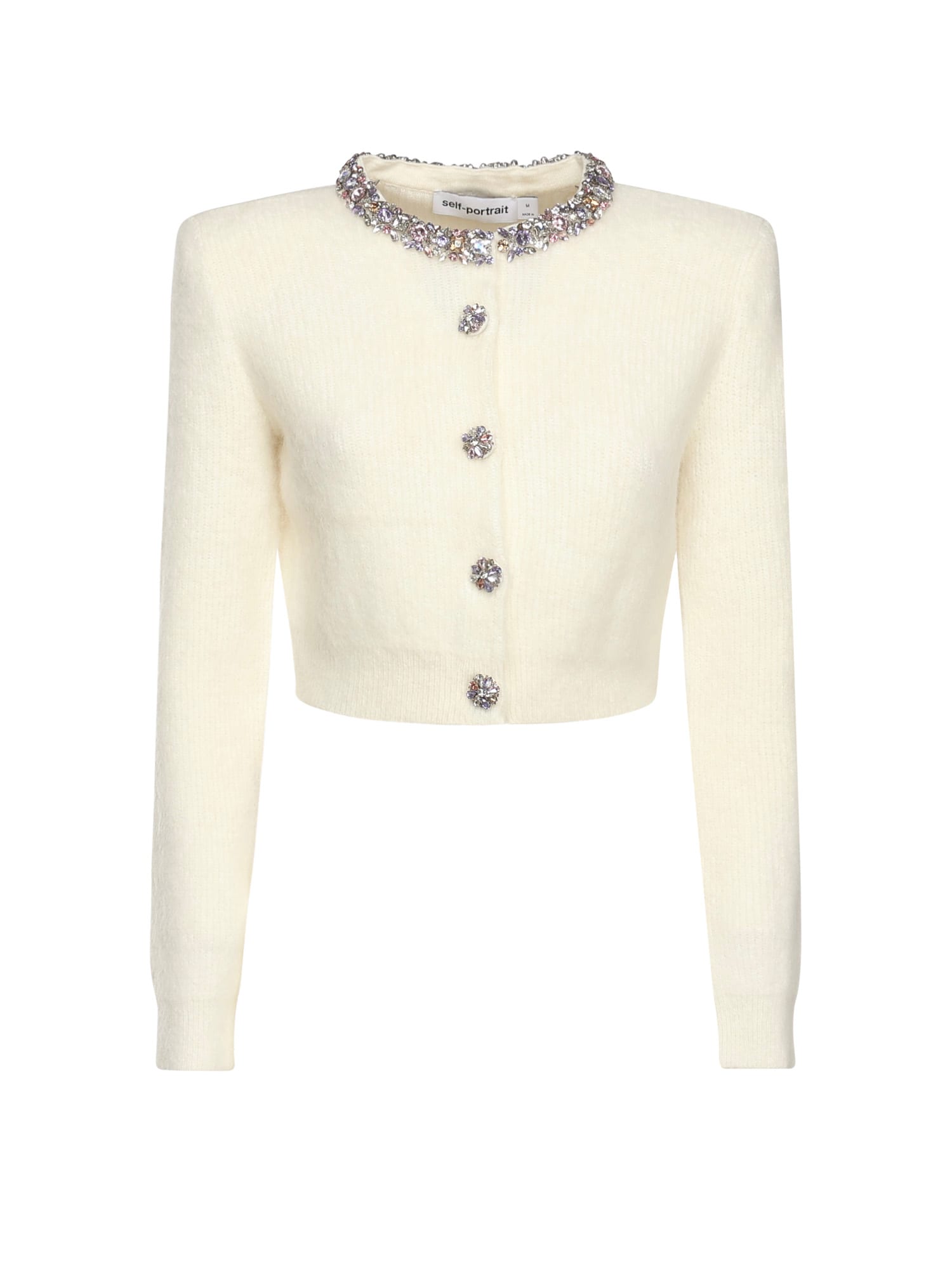 Self-portrait Embellished Trim Cardigan In White