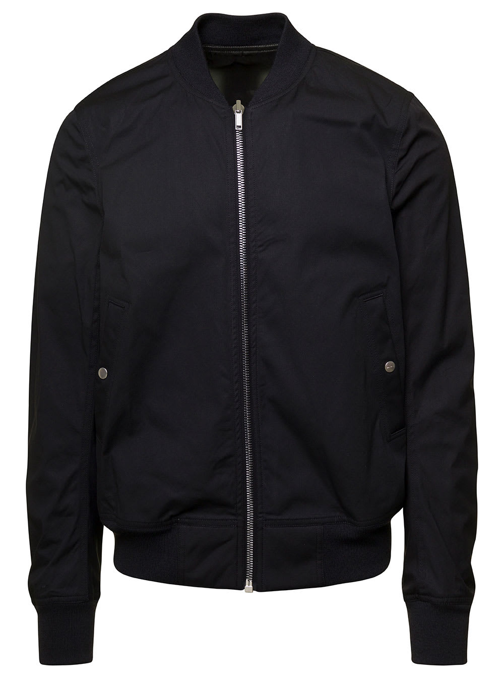 RICK OWENS BLACK REVERSIBLE BOMBER JACKET WITH GEOMETRIC PRINT ALL-OVER IN COTTON STRETCH MAN