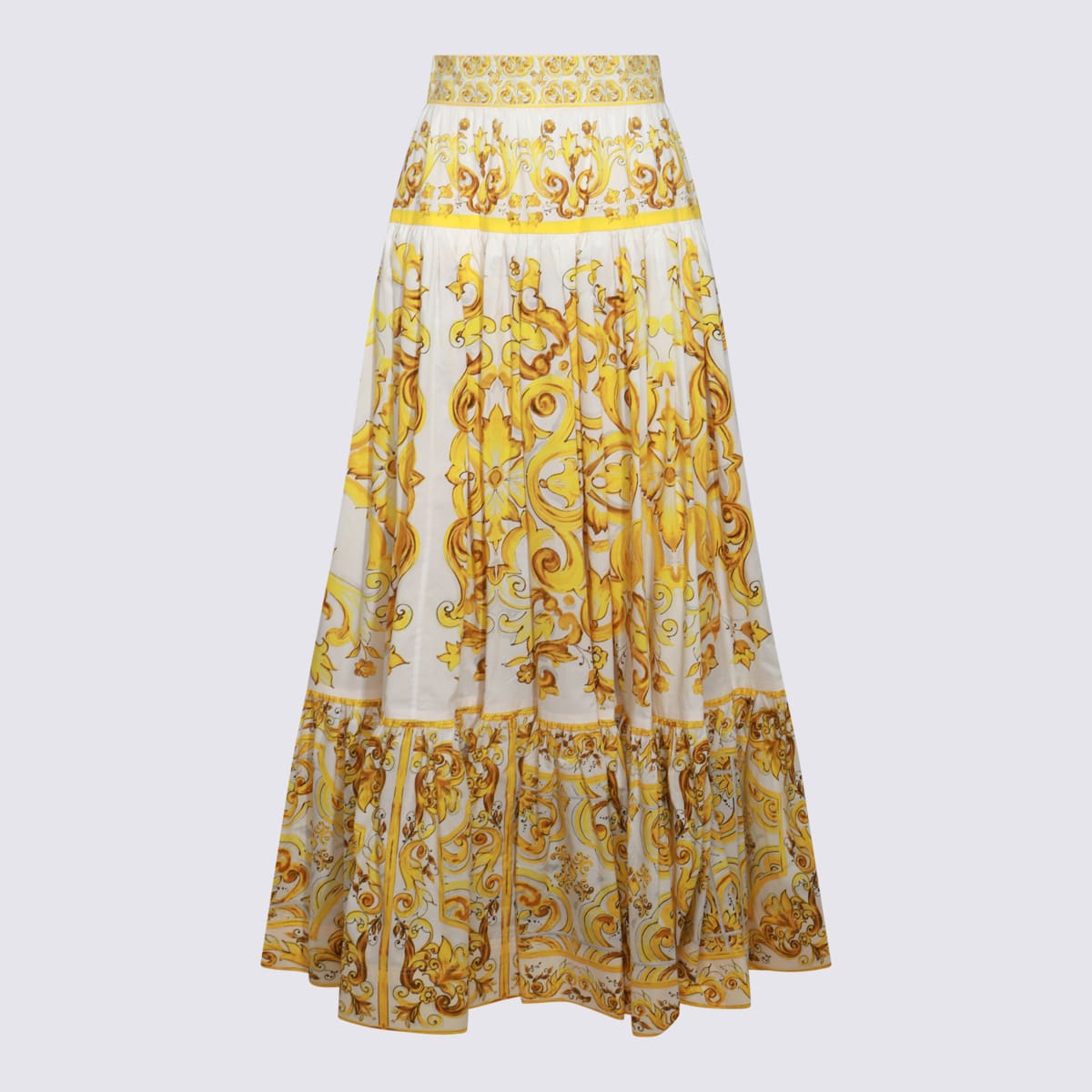 Shop Dolce & Gabbana White And Yellow Skirt In Mix Maiolica Giallo