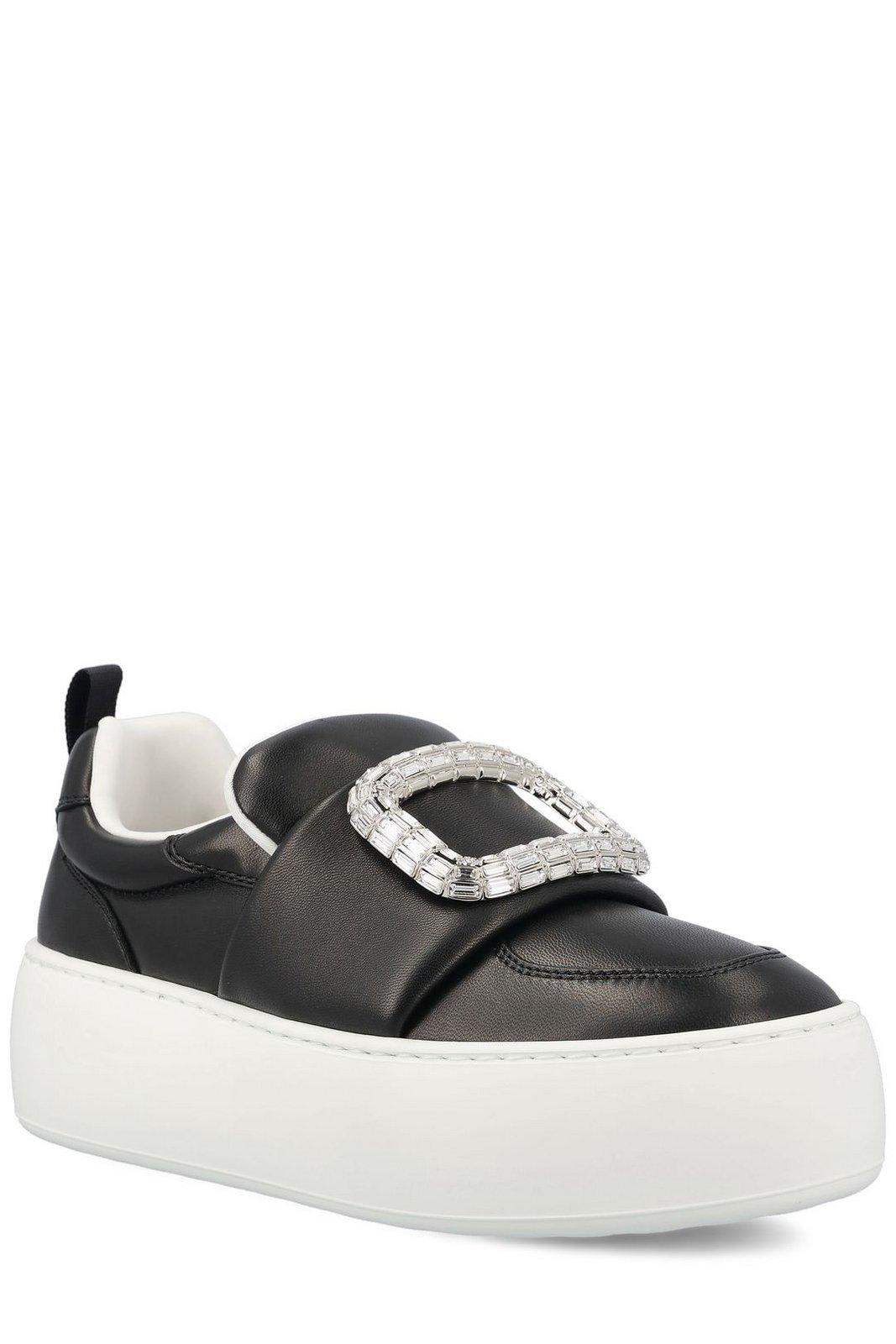 Roger Vivier Viv Up Embellished Buckle Sneakers In Black