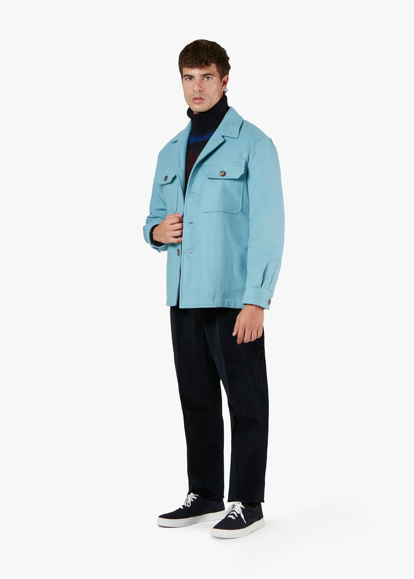 Doppiaa Aamenofi Light Blue Cotton Jacket With Frontal Pockets In Blue