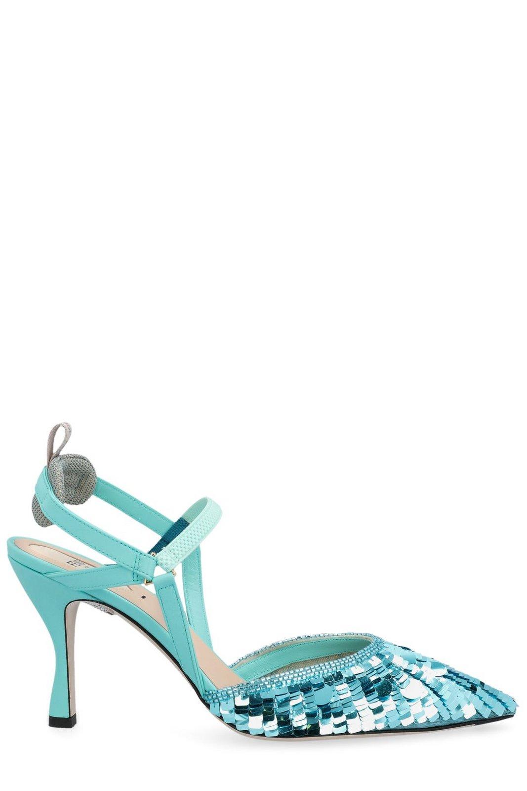 Sequin-embellished High-heeled Slingback Pumps