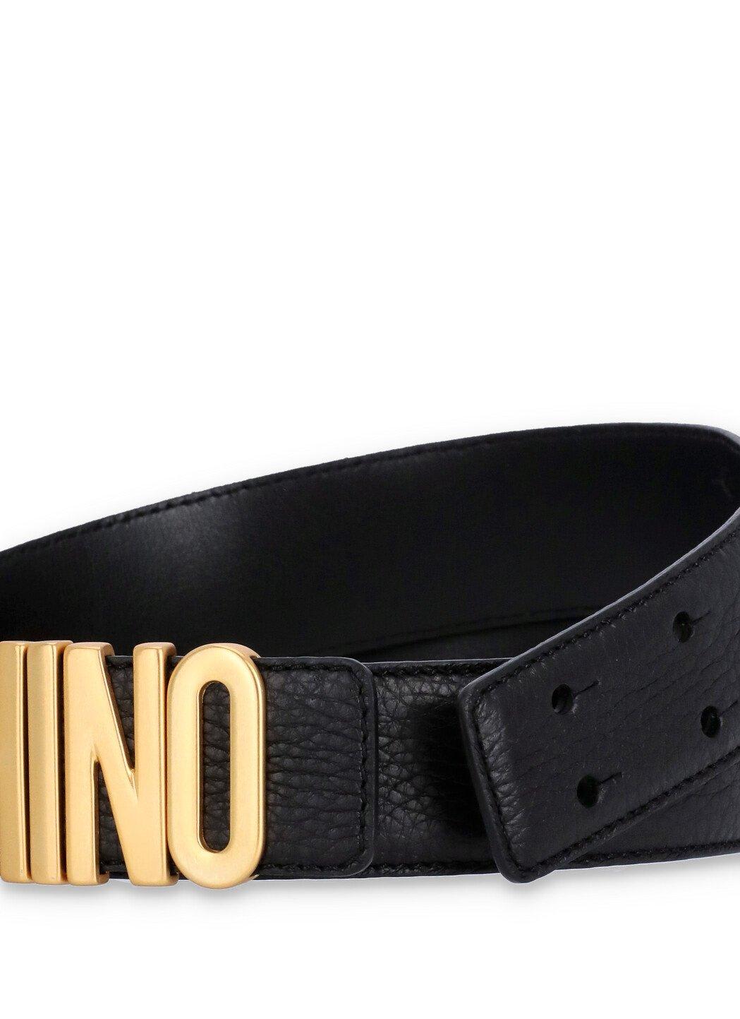 Shop Moschino Logo Lettering Buckle Belt In 0555