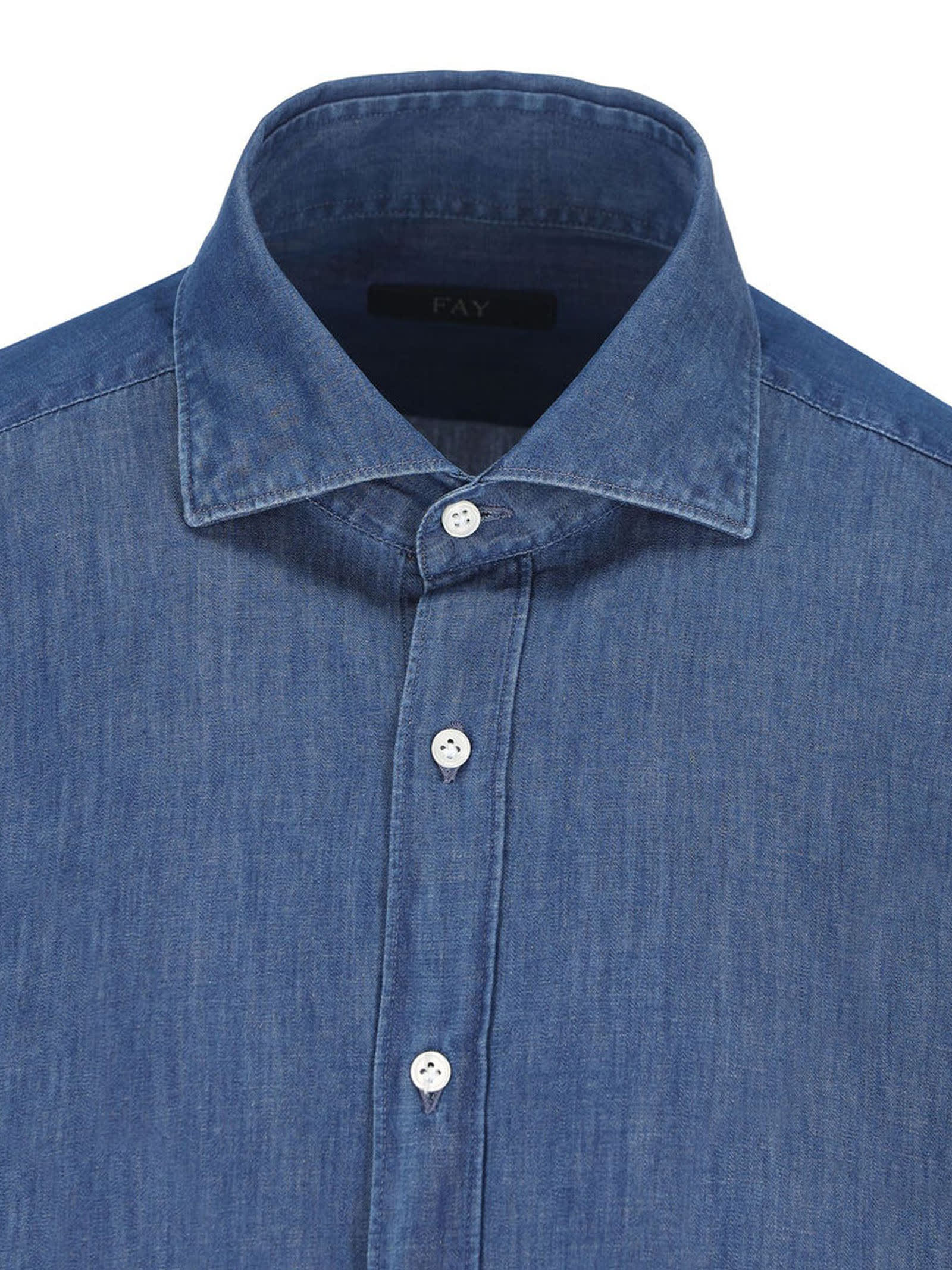 Shop Fay Blue Cotton Denim Shirt