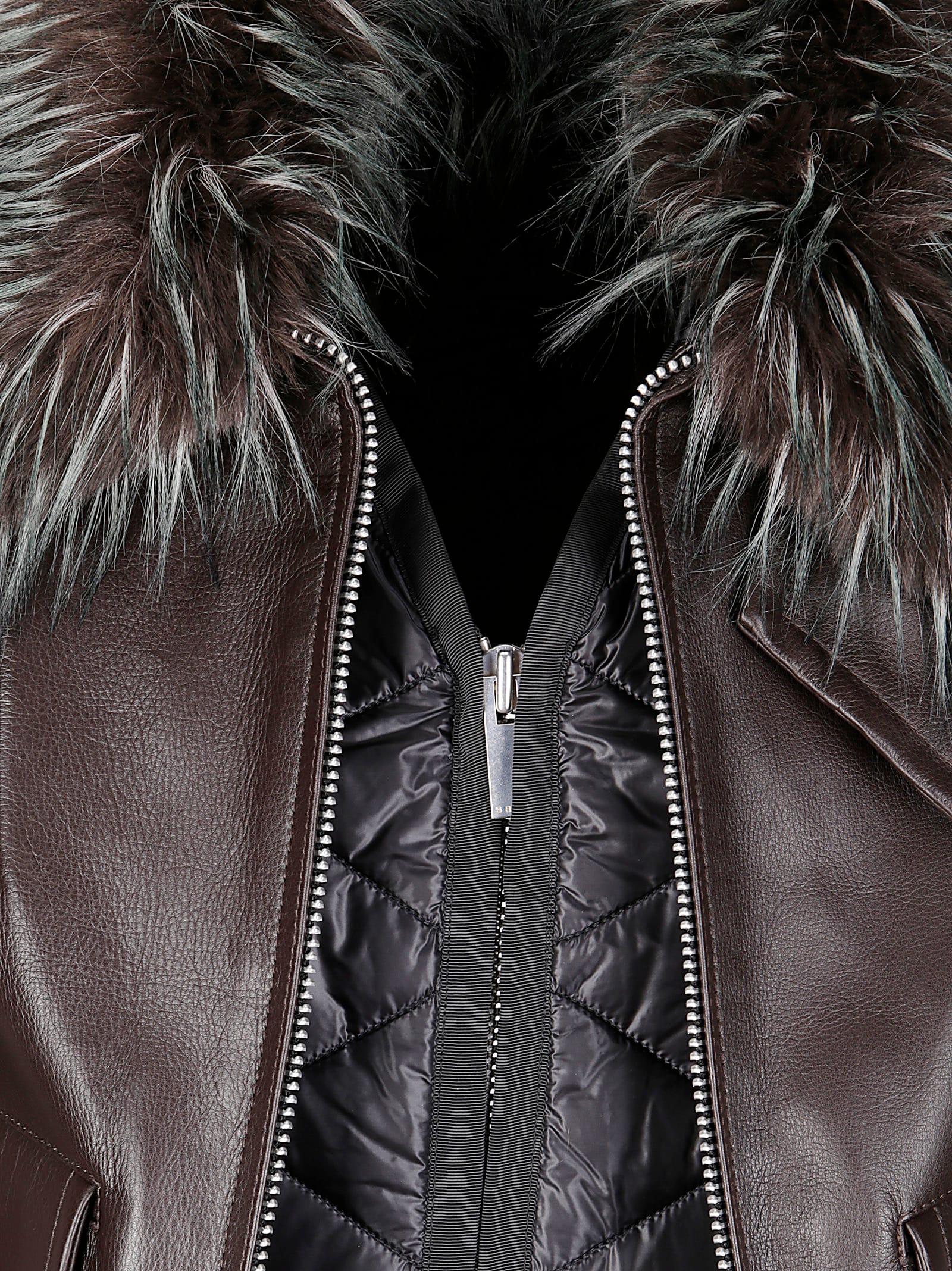 Sacai Convertible Plush-trimmed Padded Leather Jacket In Brown
