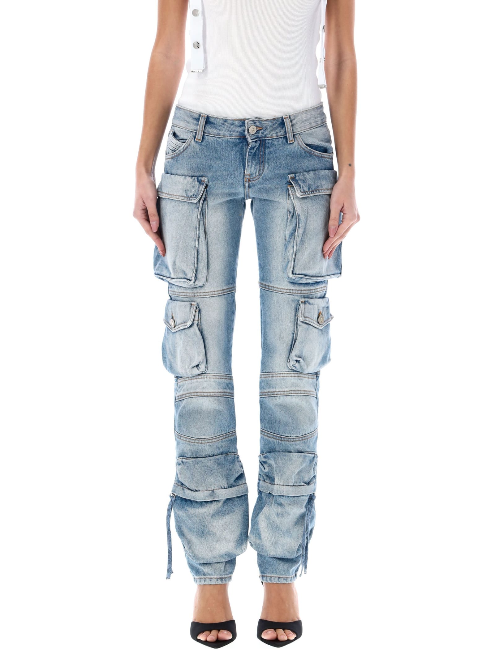 Shop Attico Essie Cargo Jeans In Sky Blue