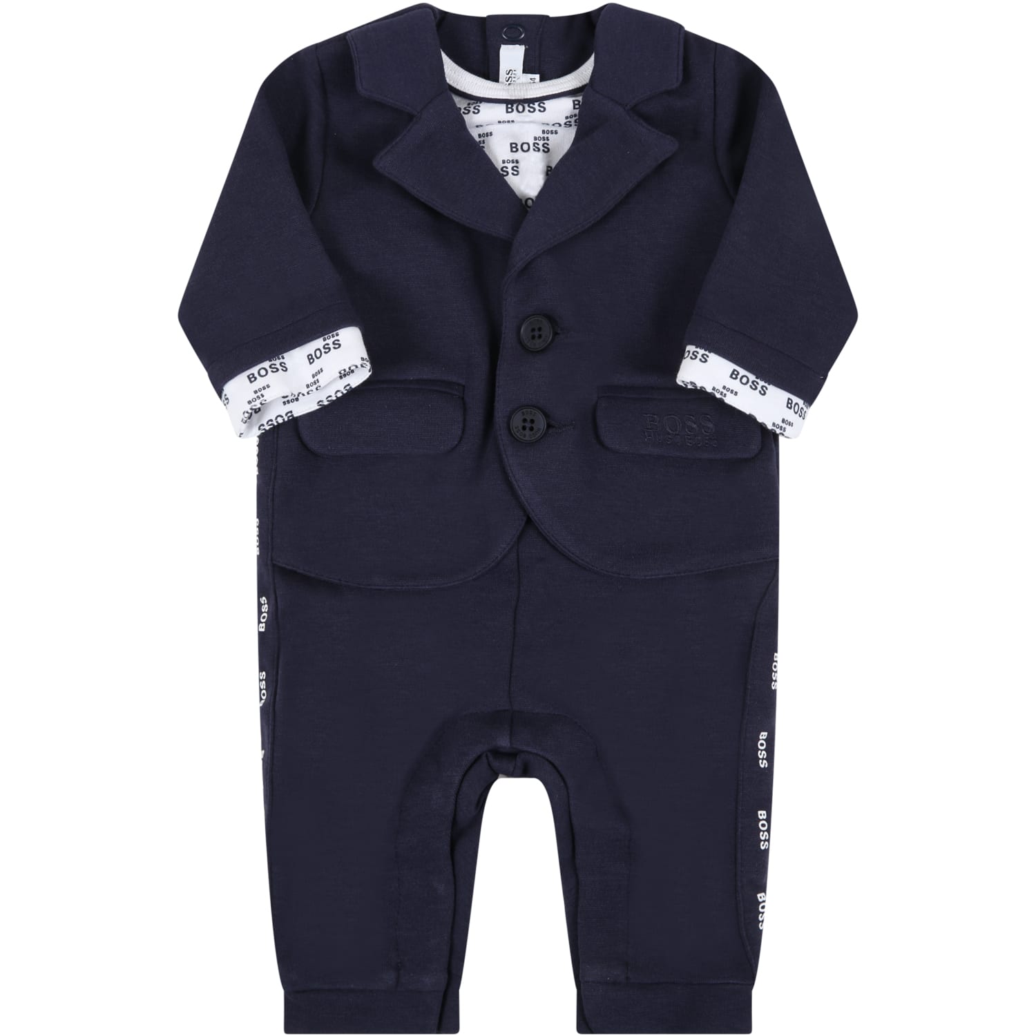 Hugo Boss Blue Jumpsuit For Baby Boy With Logo