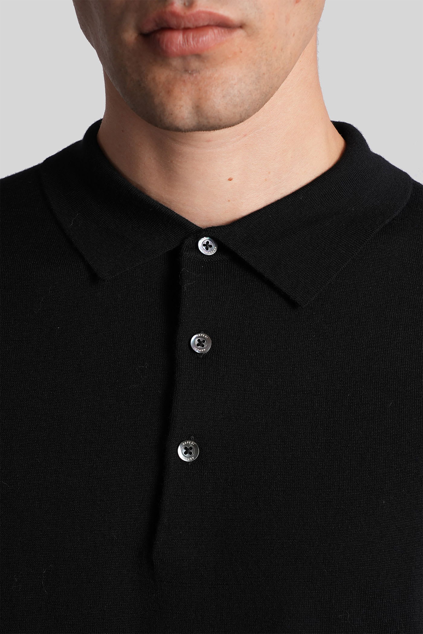 Aspesi M197 Polo In Black Wool In Black