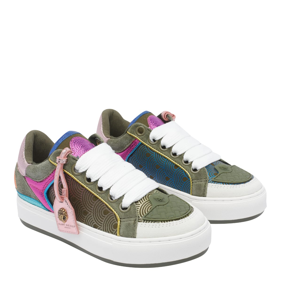 Kurt Geiger Womens Southbank Tag Panelled Leather Low-top Trainers Green Comb Eur 35 / 2 Uk In Green