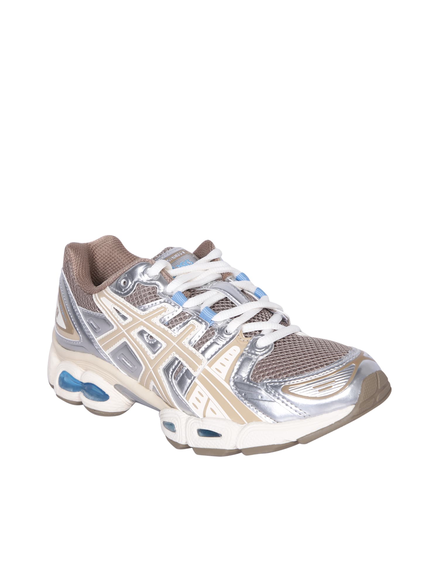 Shop Asics Nimbus 9 Sneakers In Beige And Light Blue