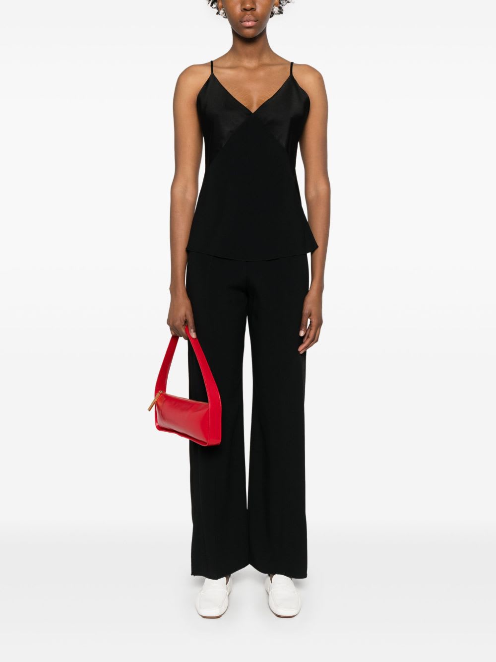 Forte Forte Satin V-neck Sleeveless Top And Straps In Black