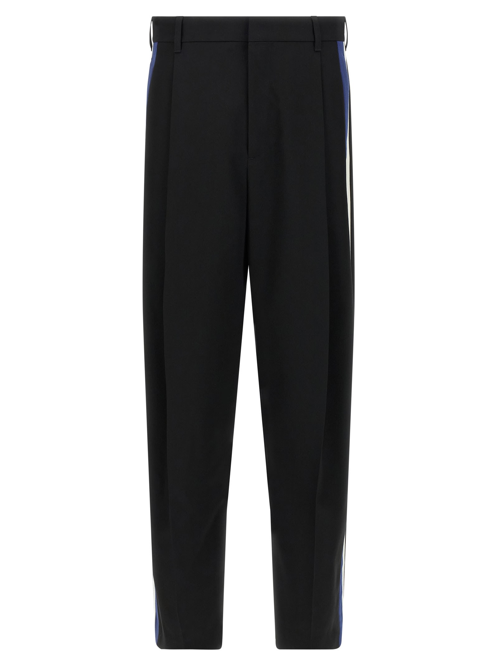 Marni Wool Trousers With Pleated Front And Side Stripe In Black