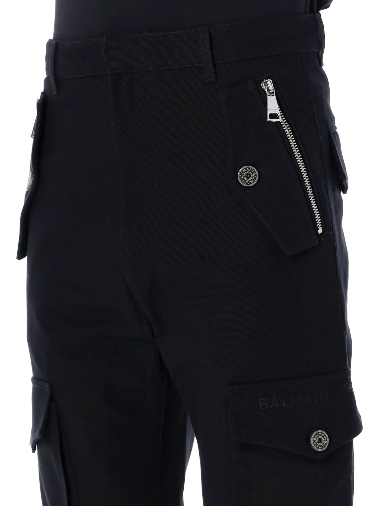 Shop Balmain Tapered Cargo Pants In Black