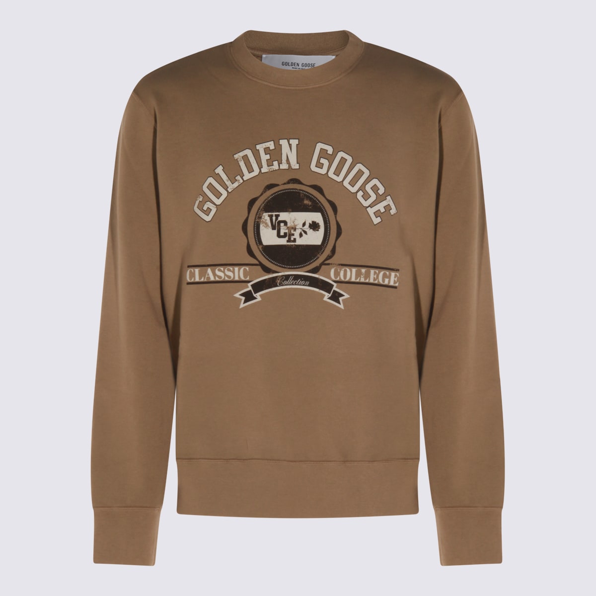 Golden Goose College Print Crewneck Cotton Sweatshirt In Neutral