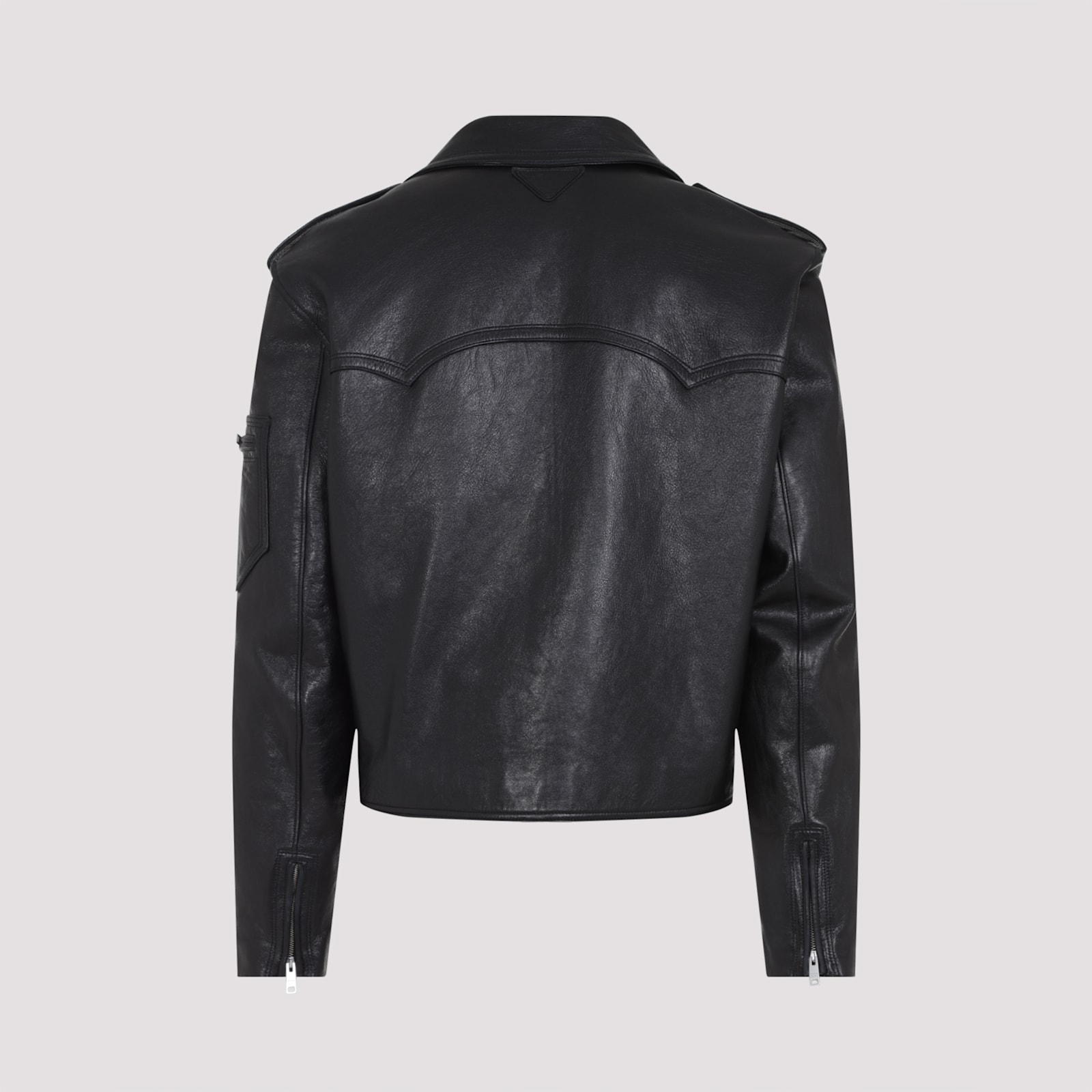 Prada Leather Biker Jacket In Nero