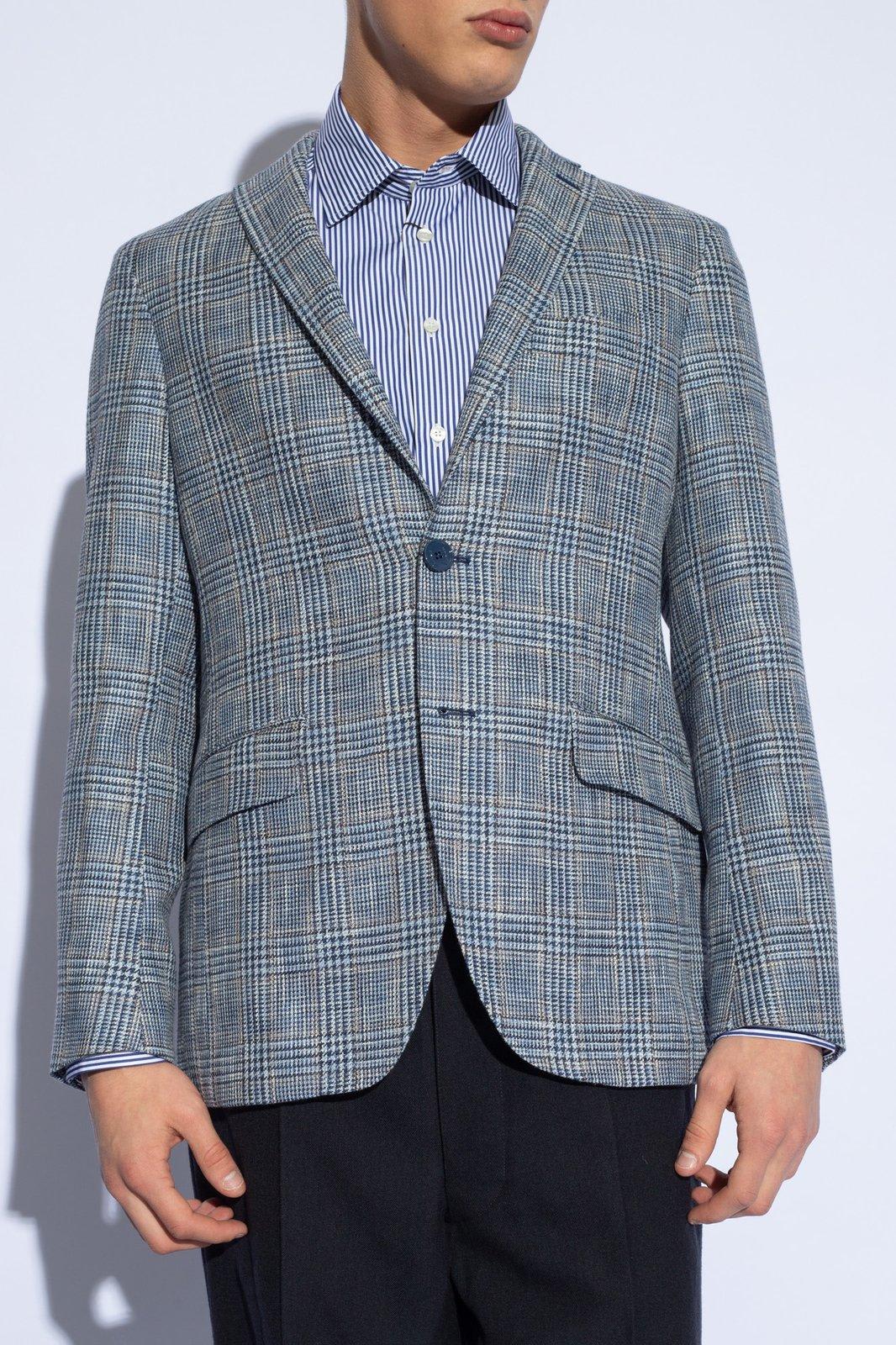 Shop Etro Checked Single-breasted Blazer In Azzurro