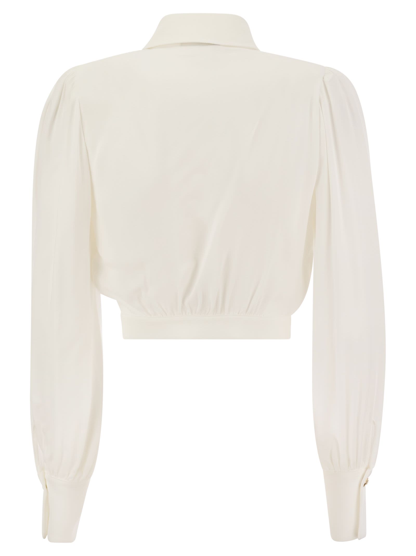 Shop Elisabetta Franchi Cropped Shirt In Viscose Georgette In Ivory