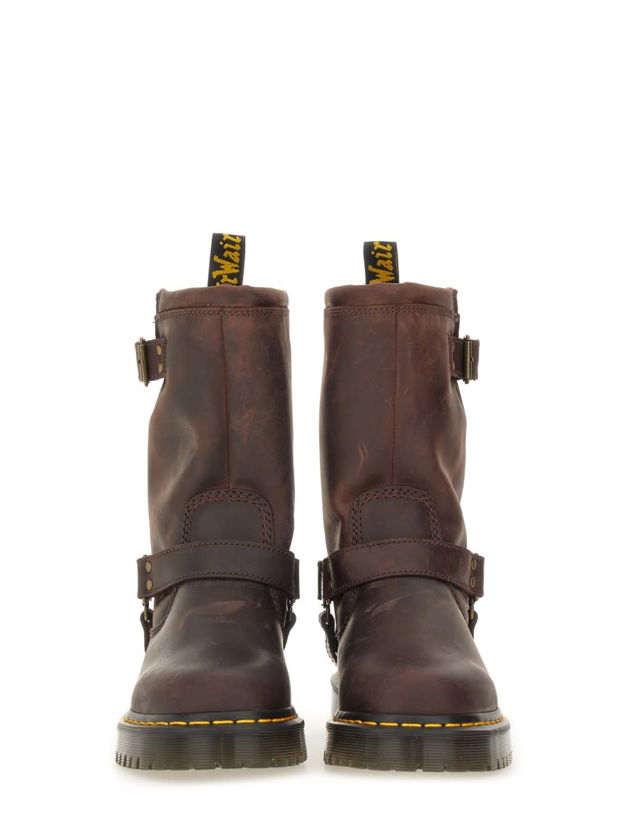 Dr. Martens Anistone Hi Burnished Waxy Pull Up Wp Woman Ankle Boots Dark Brown Size 7 Leather