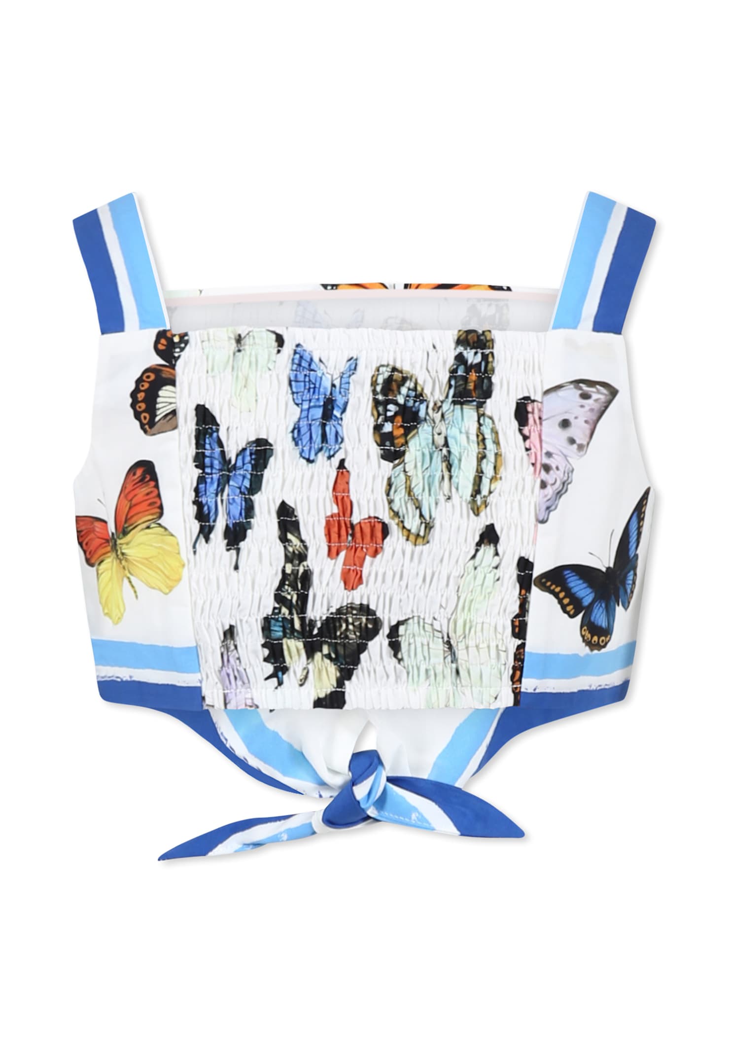Dolce & Gabbana White Crop Top For Girl With Butterflies In White
