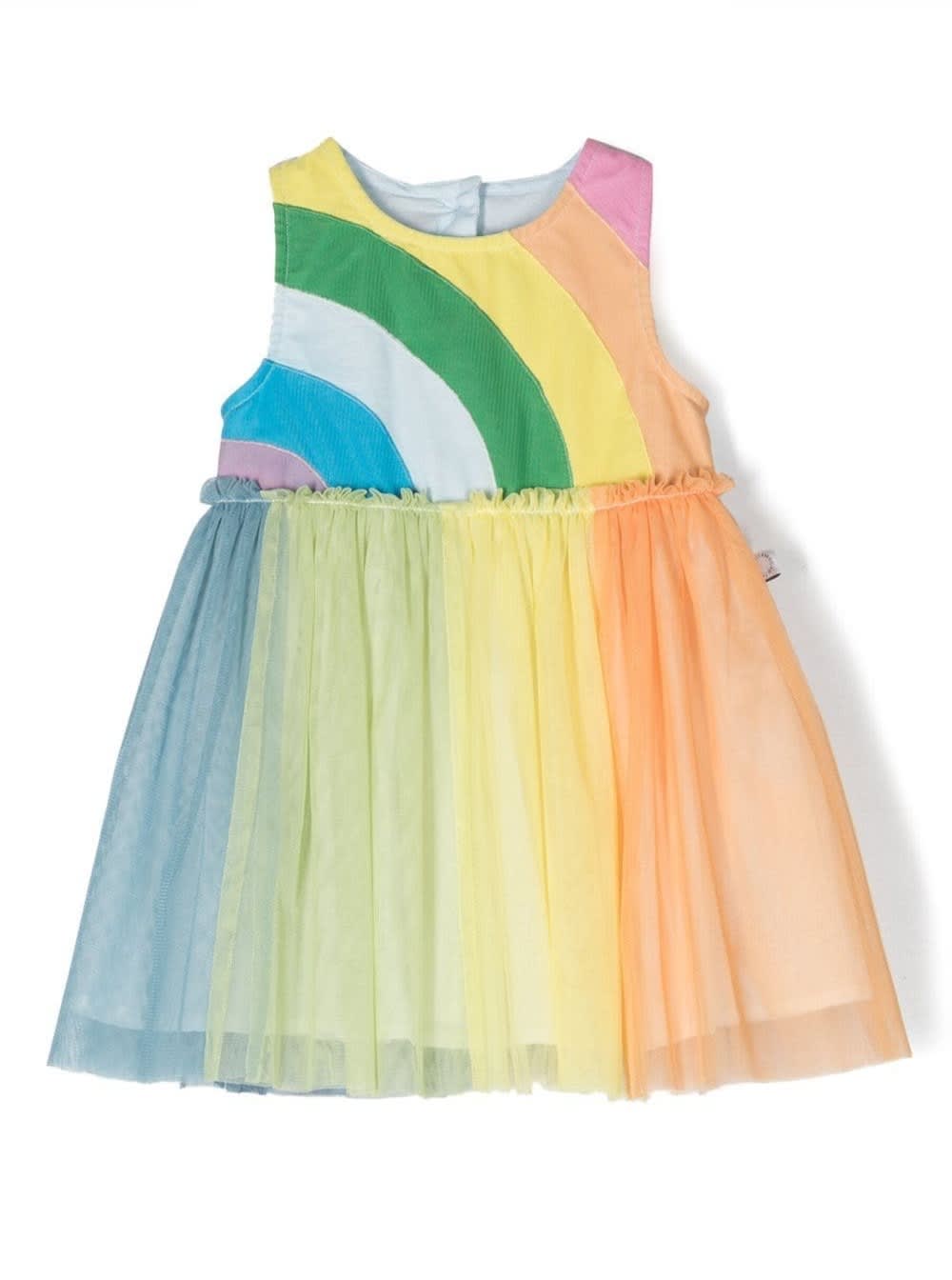 Shop Stella Mccartney Rainbow-striped Dress With Tulle Overlay In Multicolored Cotton Baby