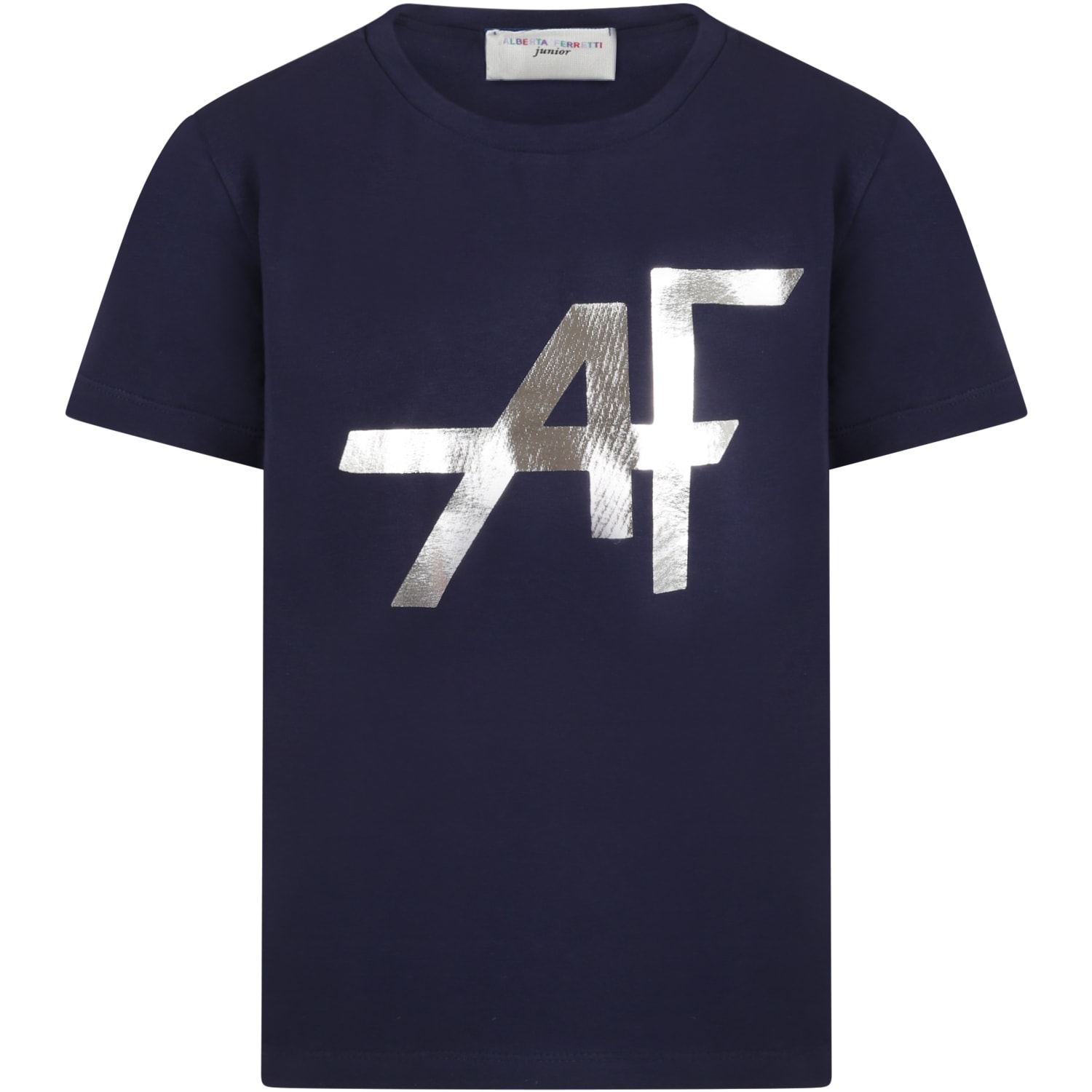 Alberta Ferretti Kids' Blue T-shirt For Girl With Silver Logo