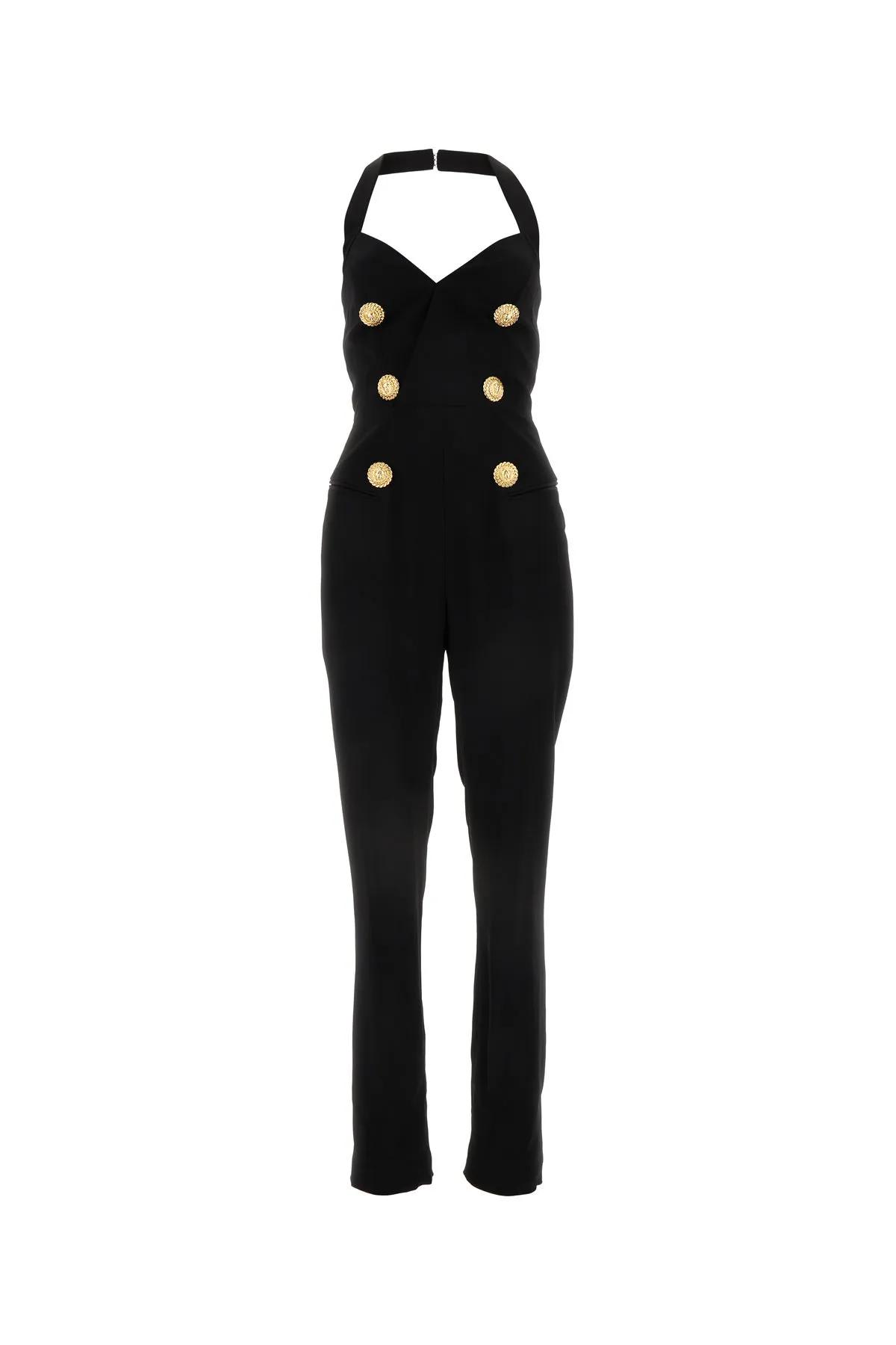 Shop Balmain Black Viscose Jumpsuit