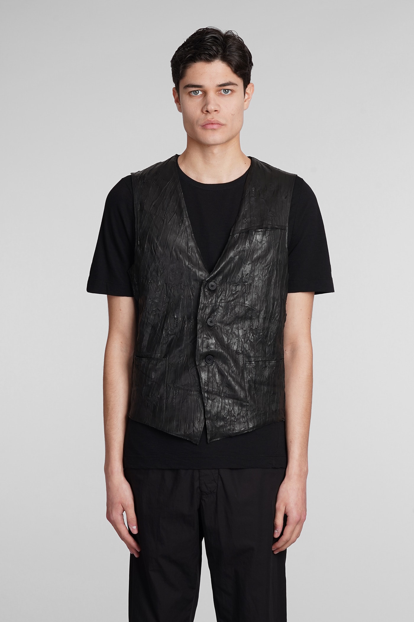 Transit Vest In Black Leather And Fabric