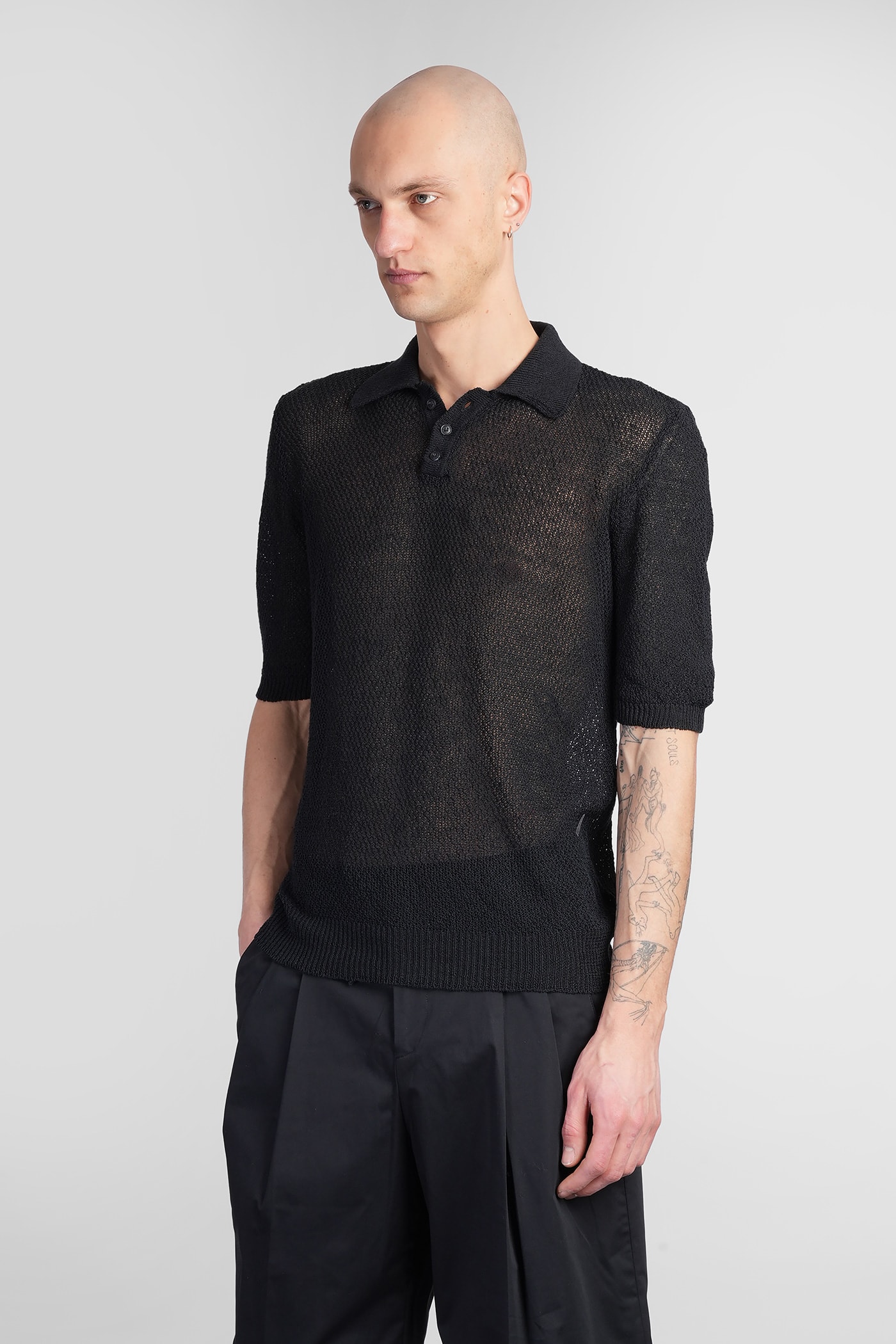 A Paper Kid Classic Black Casual Polo With Subtle Sheen In Black