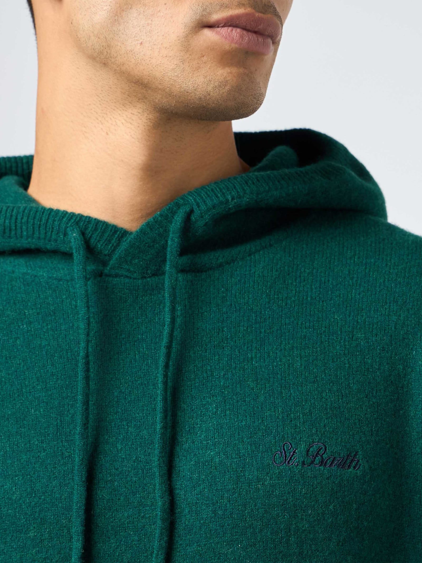Mc2 Saint Barth Man British Green Hooded Sweater Mahony In Green