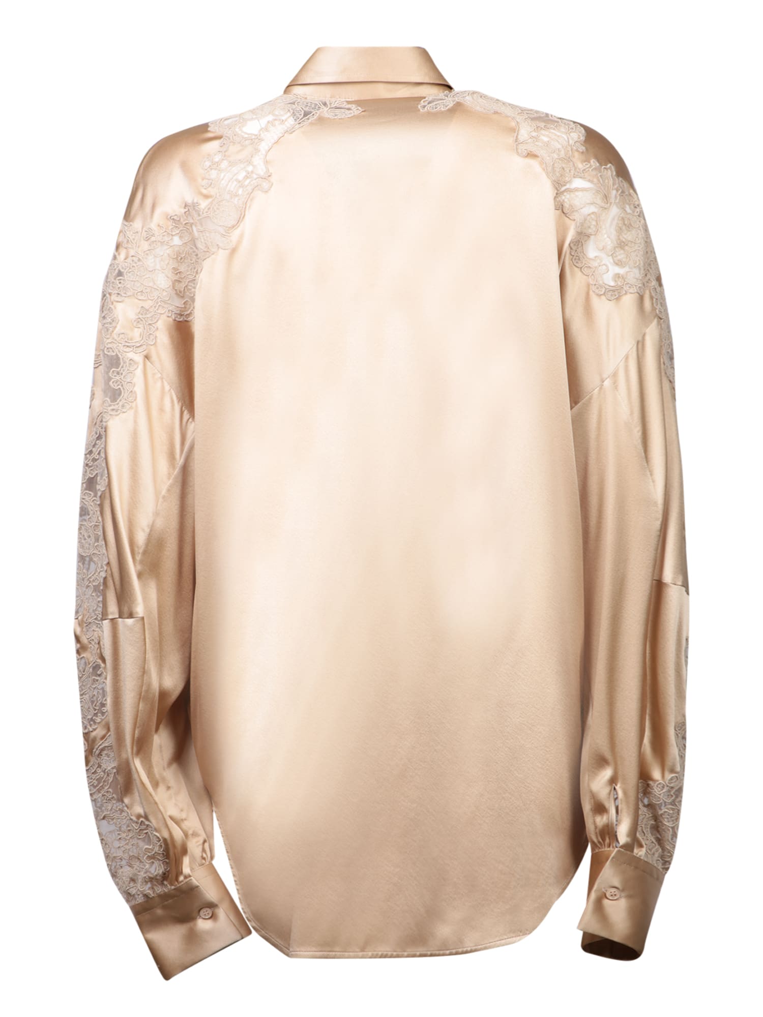 Shop Ermanno Scervino Embroidered Beige Silk Shirt