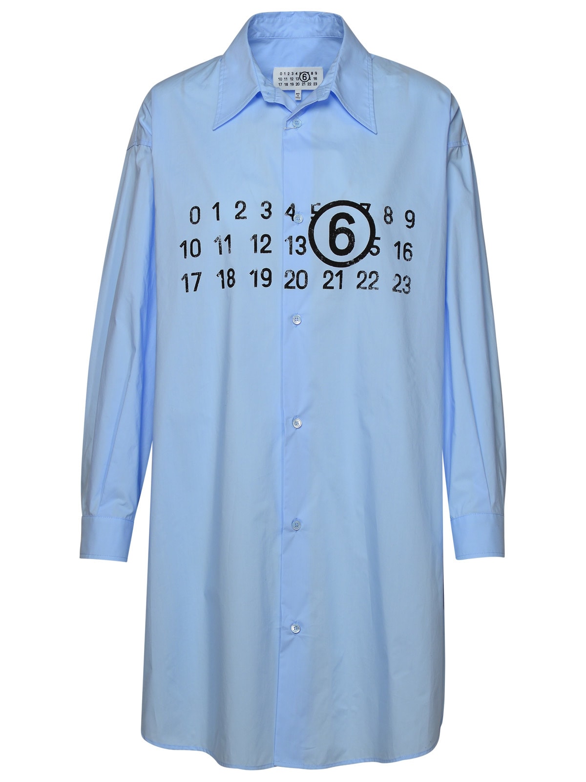 Mm6 Maison Margiela Cotton Poplin Logo Mini Shirt Dress In Light Blue