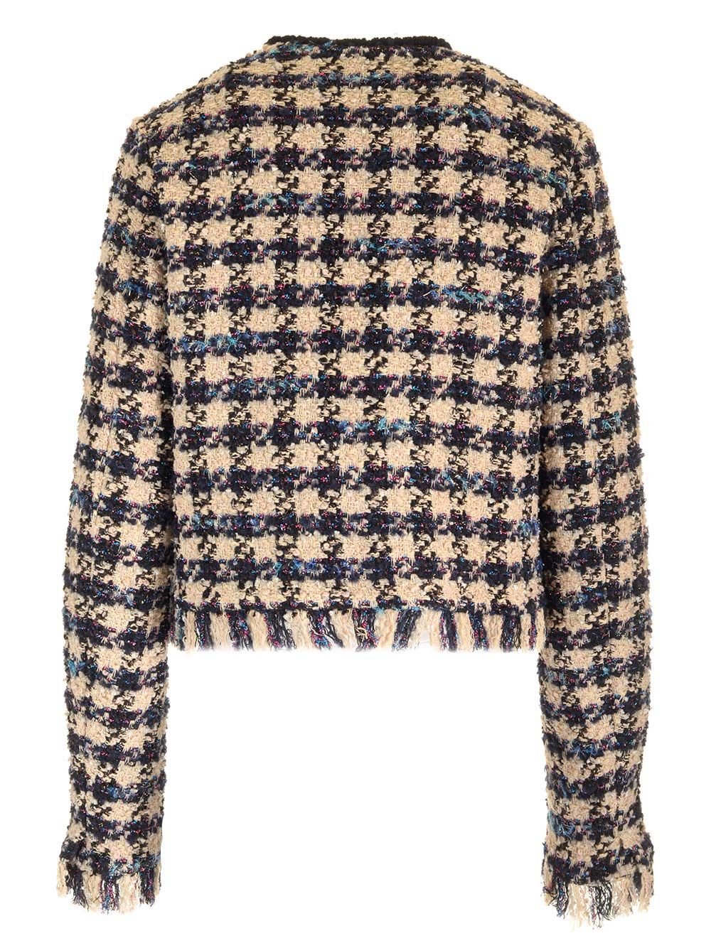 Shop Forte Forte Houndstooth Cropped Jacket In Blue