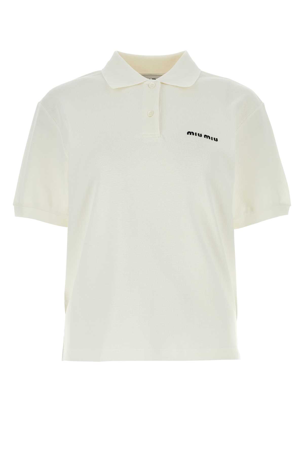 Miu Miu Ivory Piquet Polo Shirt In White