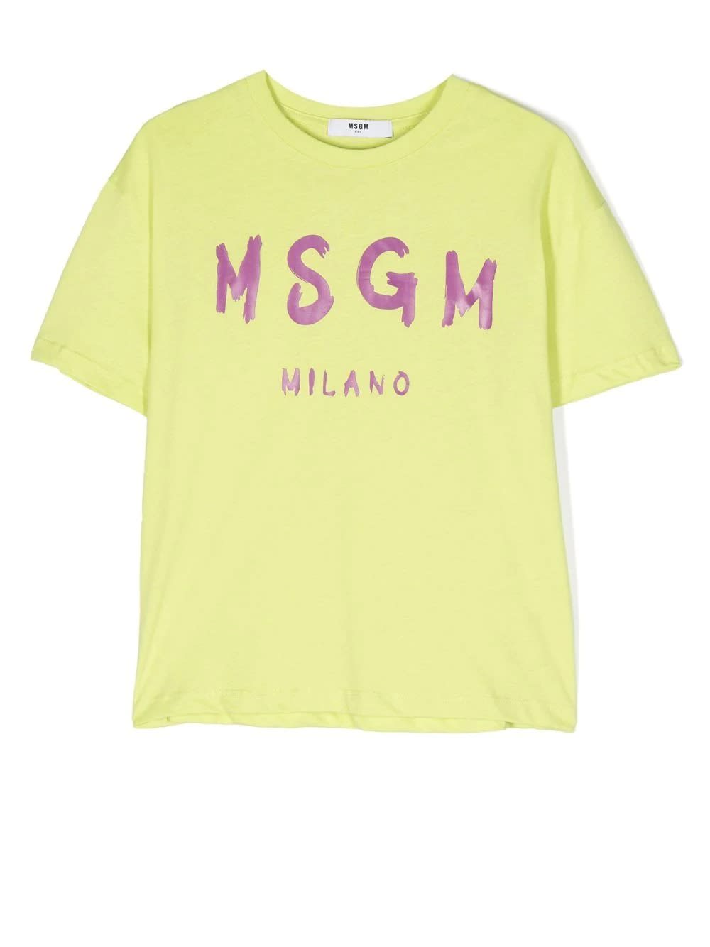 Msgm Kids' Lime T-shirt With Brushed Logo In Yellow