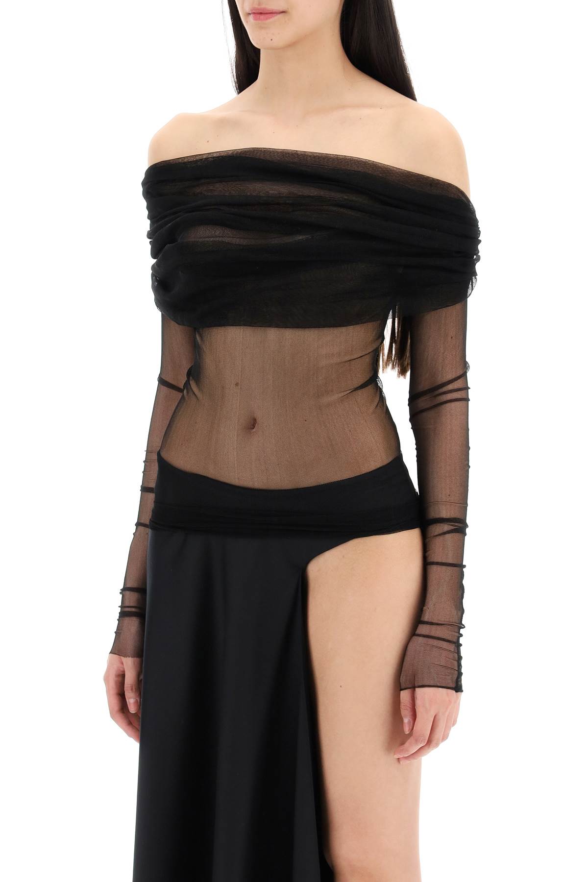 Shop Christopher Esber Silk Tulle Off-should In Black