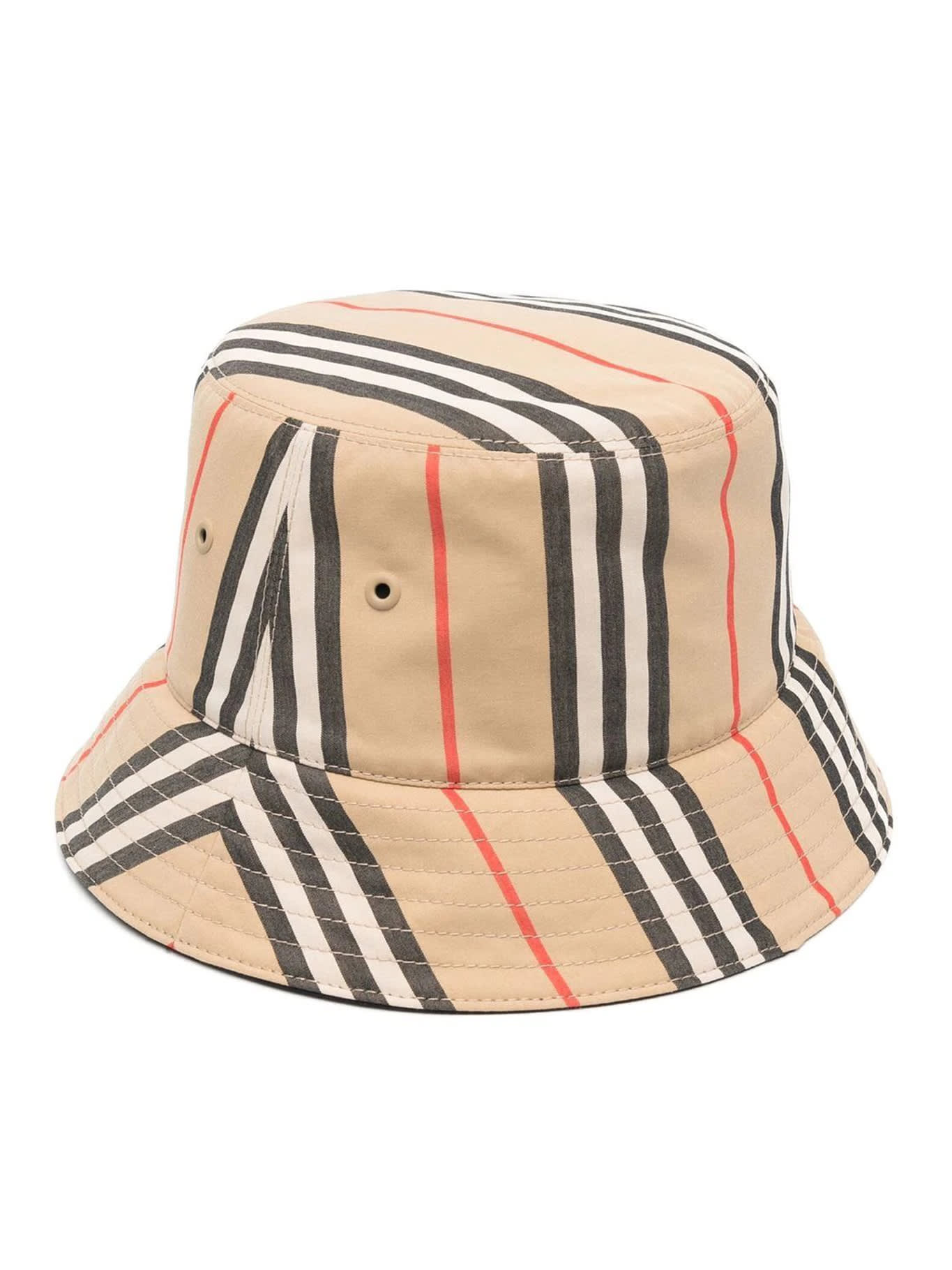 Brown Bucket Hat With Icon Stripe Motif In Cotton